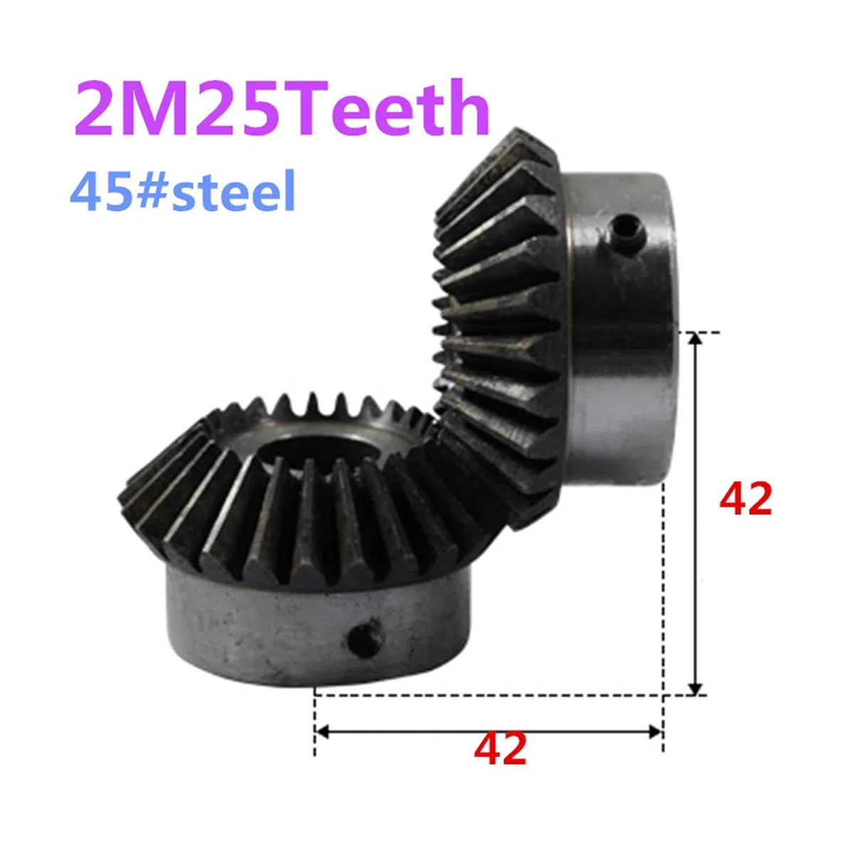2 Pcs Kegelrad 2 Modulus 25teeth Innenlochdurchmesser 10-22mm Zahnrad 90 Grad Eingriffswinkel Stahl Gears Schraubloch M5