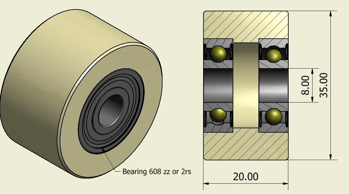 Smart Machines Nylon-Rollen, 4 Stück, 35 mm Durchmesser, maschinenbearbeitet, verschiedene Breiten, hergestellt in der EU, 20 mm Wide, 4