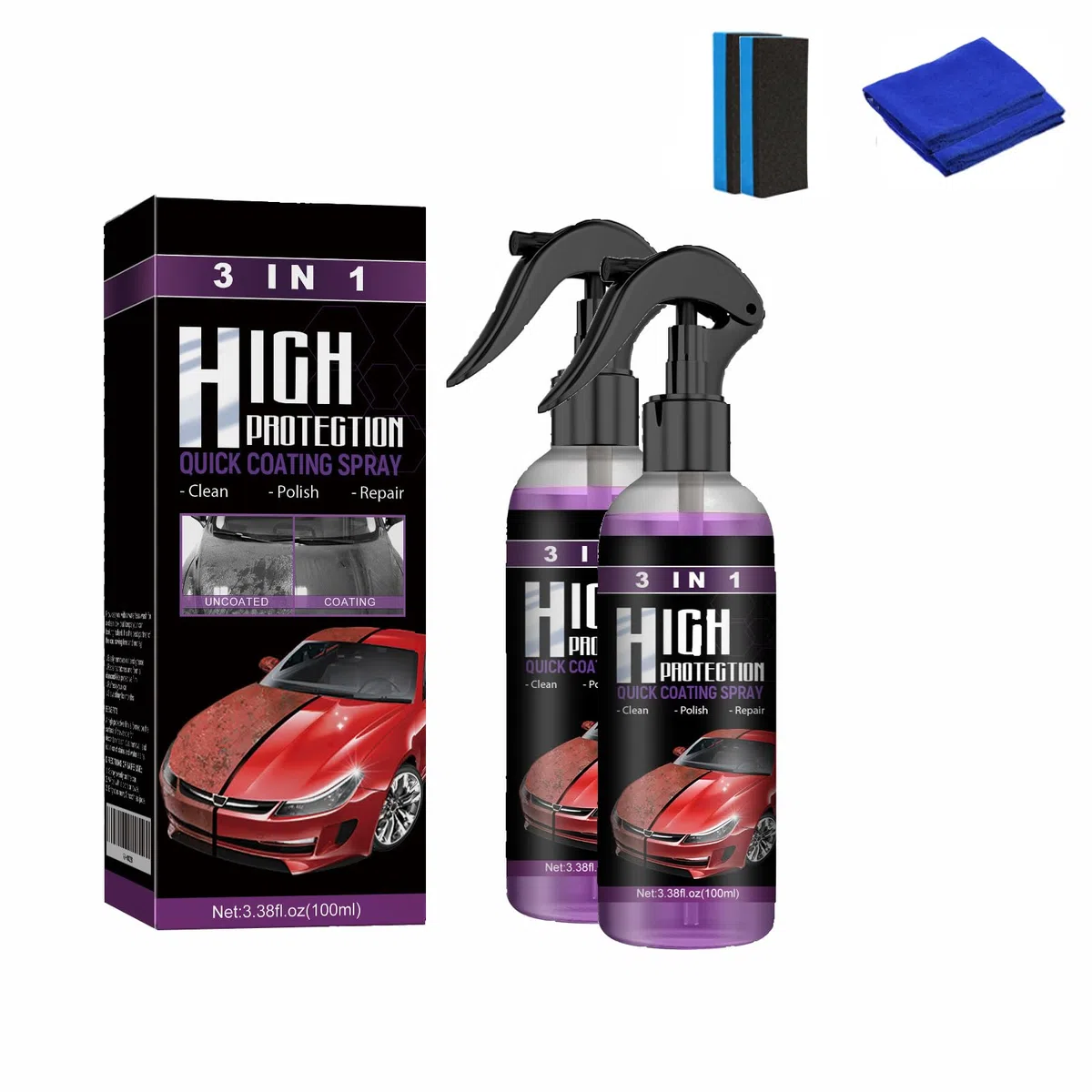 Turbo Shine Nexa, 3-in-1 Car Paint Spray - High Protection Fast Coating for Metal, Tools, Cars, Scratch Remover & Color Change Kit (2Pcs)
