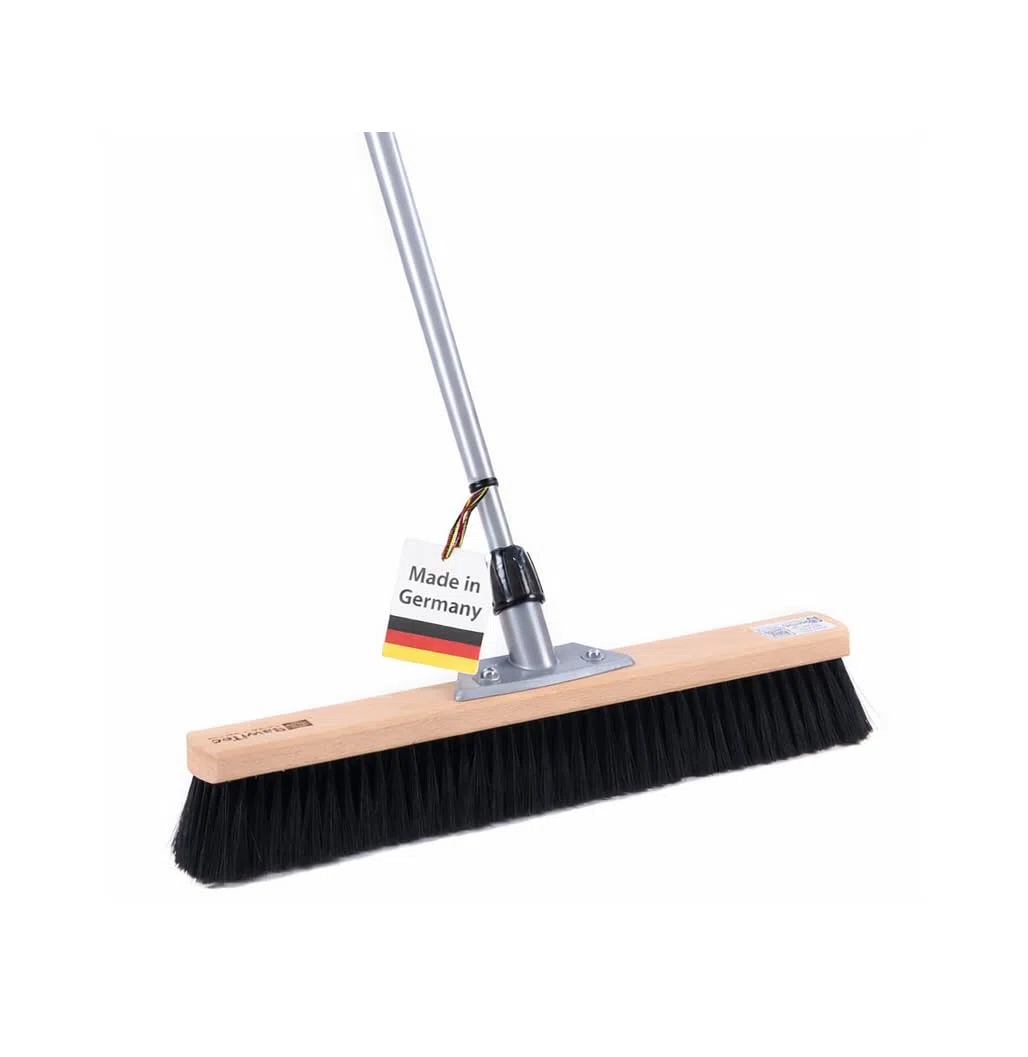Profi Saalbesen 60cm Breit mit Teleskopstiel Stiel weiche Borsten Besen | 60cm breit, Weiche schwarze Kunsthaar-Borsten, Buchenholz, Verstellbar ausziehbar, Für Haushalt Büro Lager Werkstatt