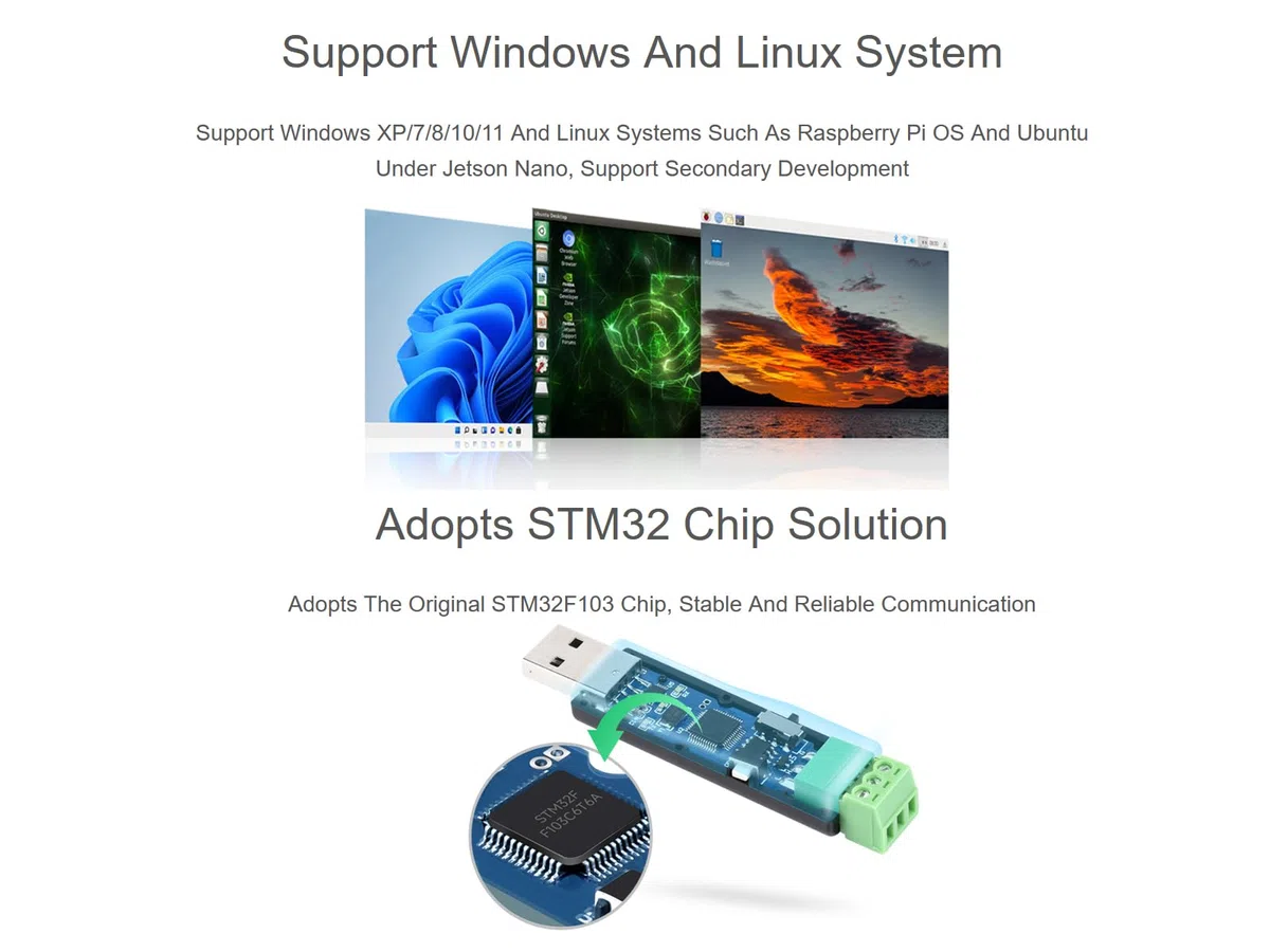 USB zu CAN Adapter Analysator CAN Bus Konverter Basierend auf STM32 Chip, Unterstützt Windows 11/10/8/7/XP und Raspberry Pi OS/Jetson Nano Ubuntu etc. Linux Systeme, mit USB Kabel