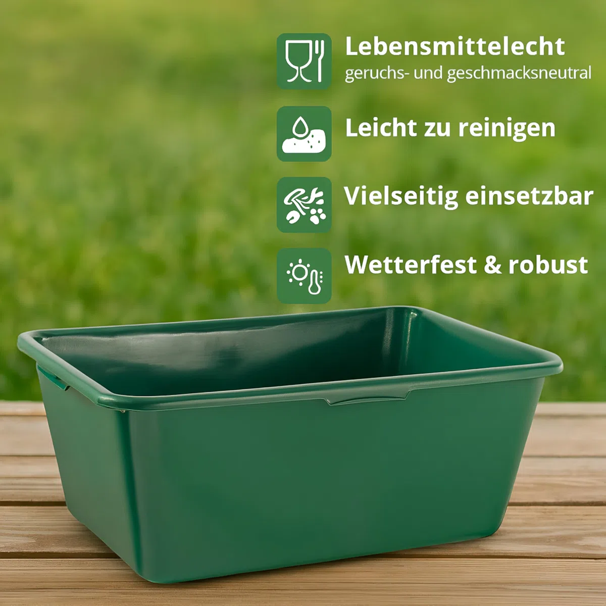 Futterwanne 65 Liter Wassertrog Wasserbottich Pferd Wildwanne Grün Robust | BURI, lebensmittelecht, Kunststoffwanne, Pferdetränke, Jagdwanne, Tierhaltung, Garten, langlebig, vielseitig, groß