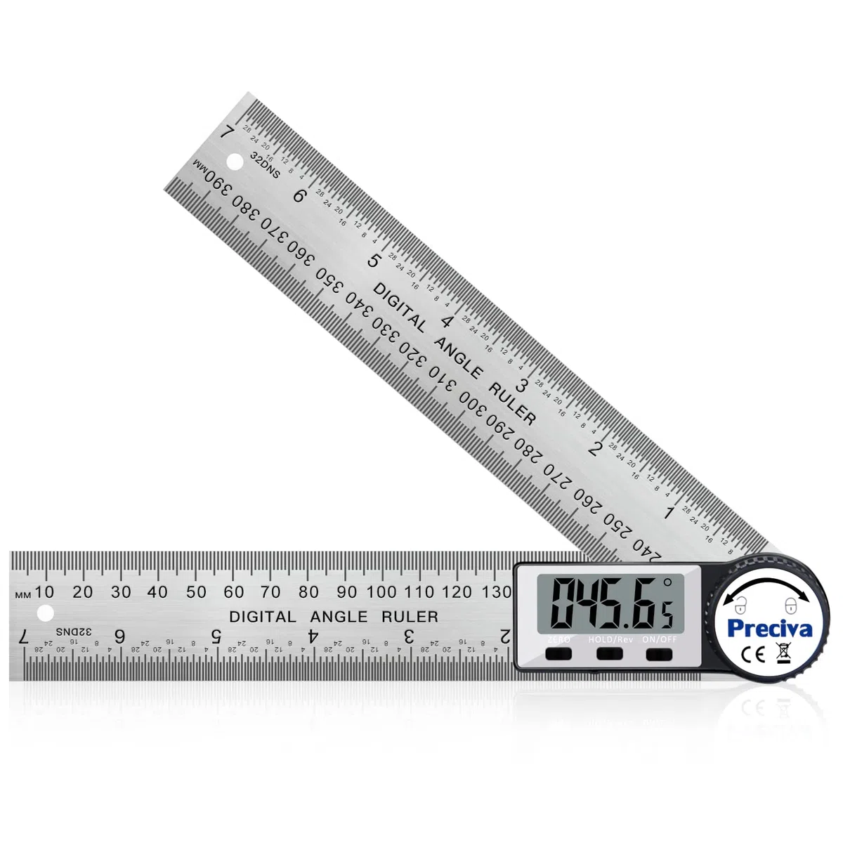 Winkelmesser, Preciva Digitaler-Winkelmesser mit Bildschirm HOLD - und 180° drehbar Funktion, 400mm Winkelschmiege Lineal aus Edelstahl für Holzarbeiten, Heimarbeit - größes Display
