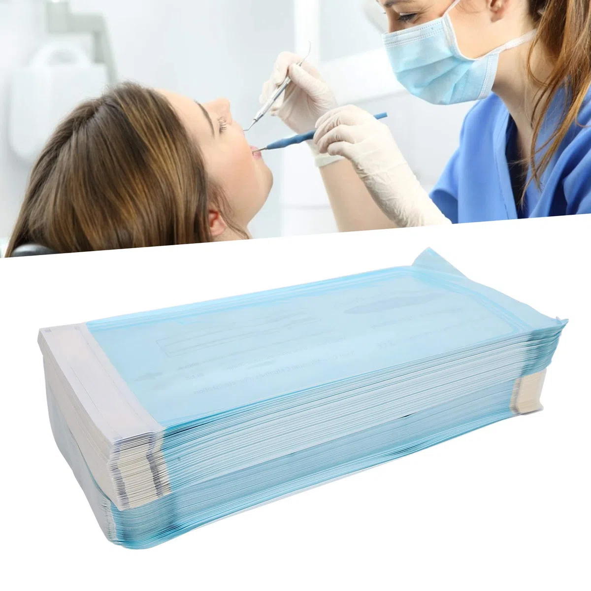 200Pcs/Box Selbstdichtender Sterilisations-Autoklavenbeutel für Dentalwerkzeuge Dentaler selbstdichtender Sterilisationsbeutel, Einweg-Sterilisationsbeutel, für Reinigungswerkzeuge(135 * 260 mm)