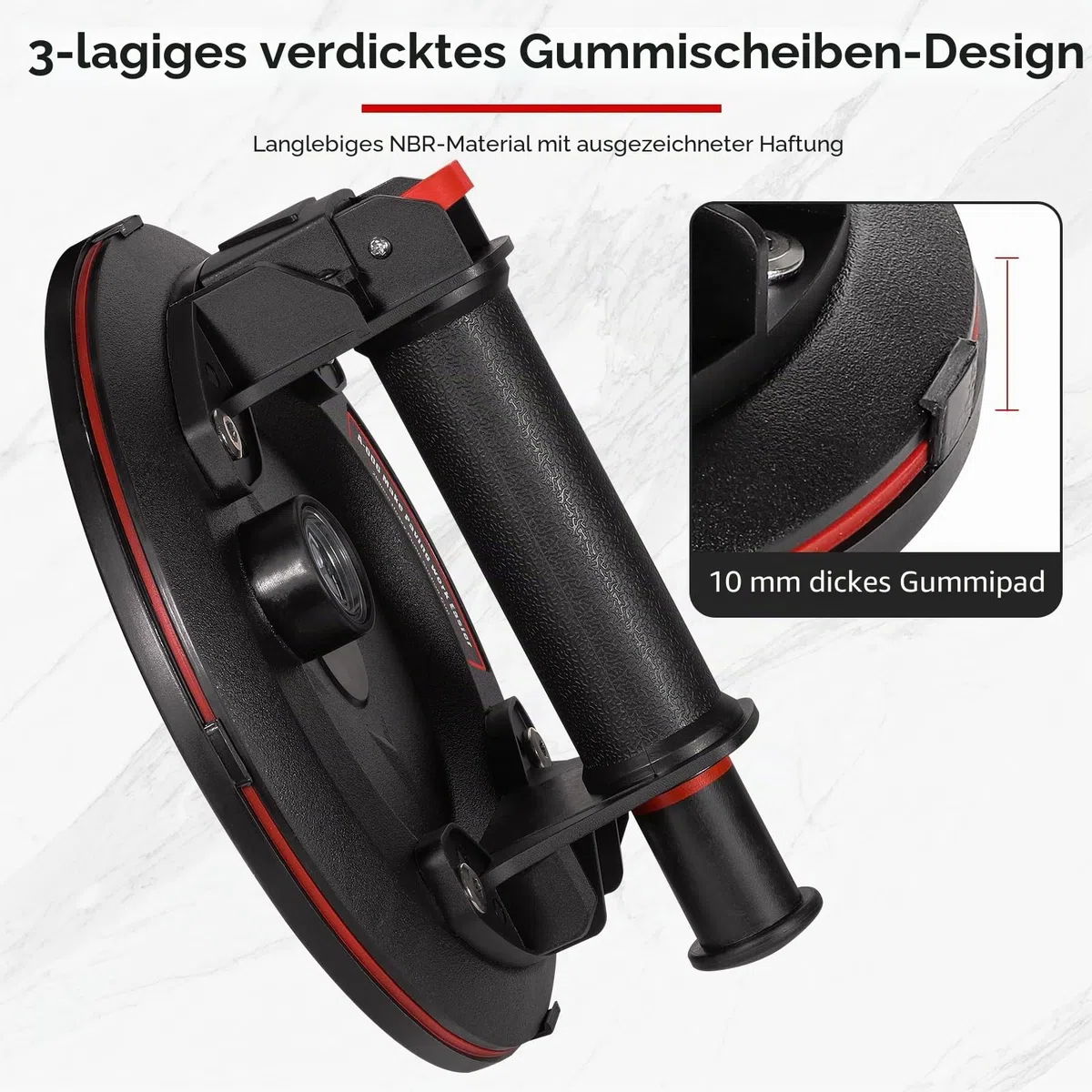 Glassauger 8" Saugheber Vakuum Saugnapf 662 lbs Tragkraft Leistungsstarke Industrielle Saugnapf mit Manometer Zum Anheben Von Großen Glasfliesen, Granit, Inklusive Tragetasche (2 Stück)