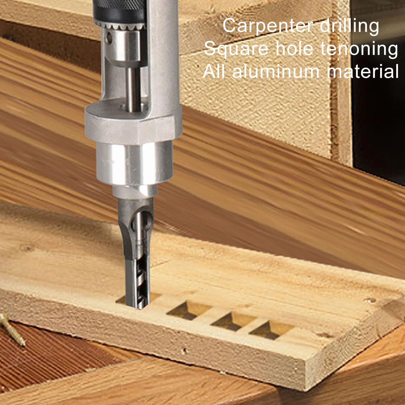 BRRNOO Vierkantloch-Bohrer-Adapter, Klemmquadrate für die Holzbearbeitung, Stemmaufsatz für Bohrmaschine, Holzbearbeitungs-Lochbohrer-Befestigungshalterung, Vierkantloch-Bohrer-Adapter, für