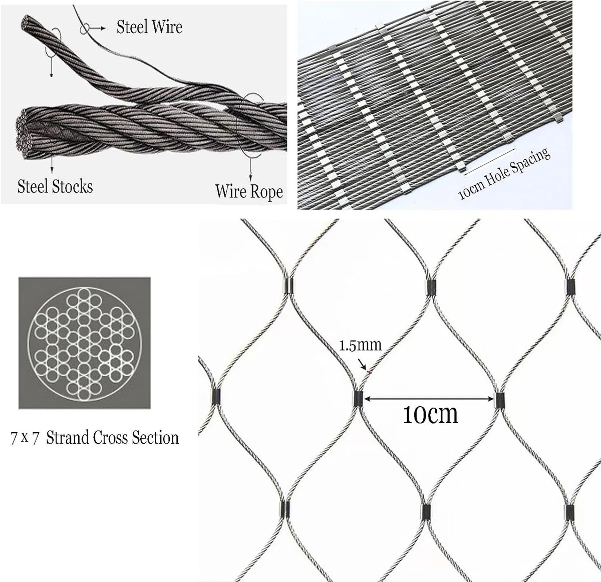 VXHCS 304 Edelstahl-Seilnetz, Sicherheitsnetz für Balkon, 10cm/1,5mm Flexibles Seil-Geländer-Netz, Flexibles, Schlagfestes Sicherheitsnetz (0.8x2m)