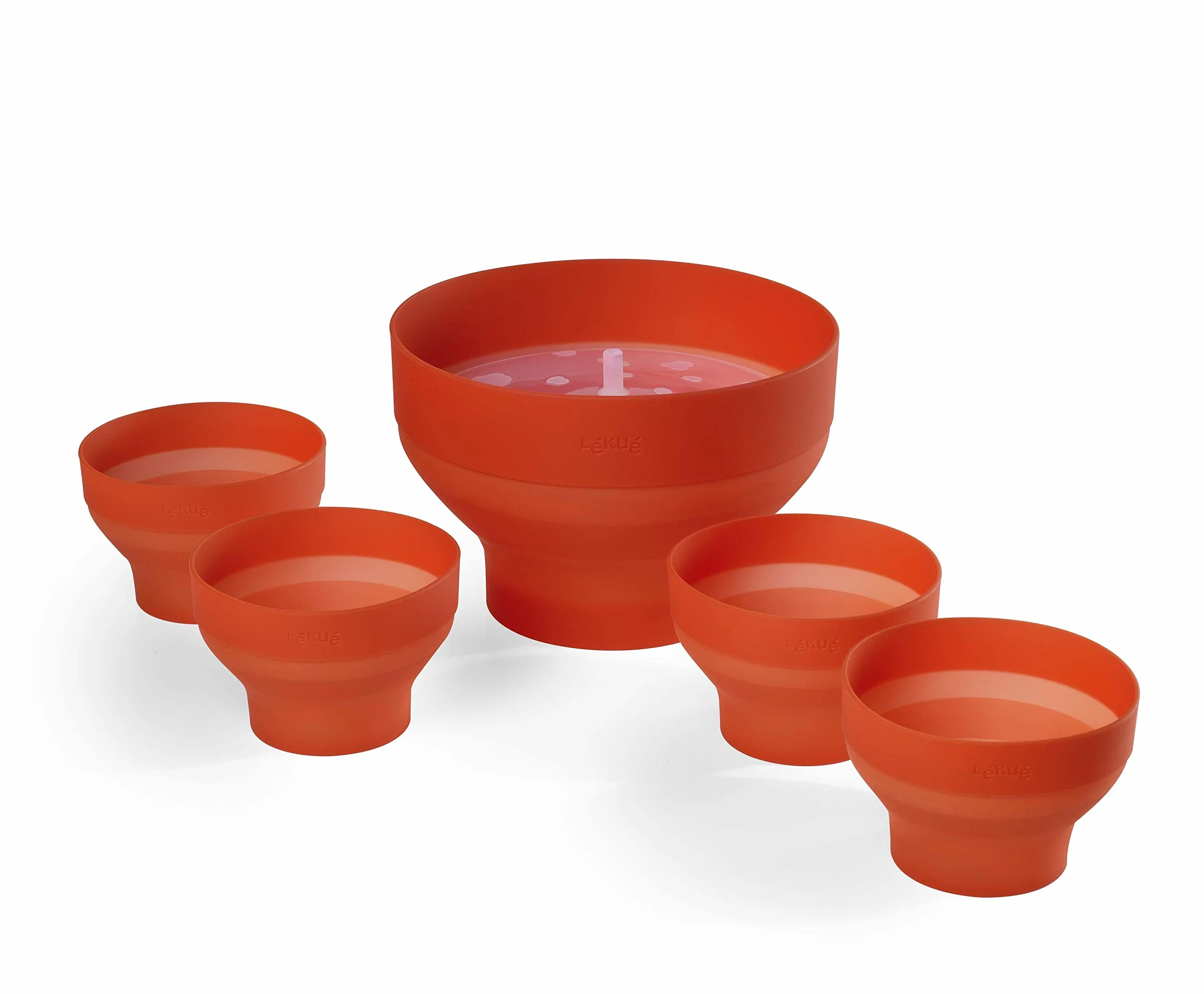 Lékué Popcorn XL + 4 Minischälchen, Ø 21 cm, Rot
