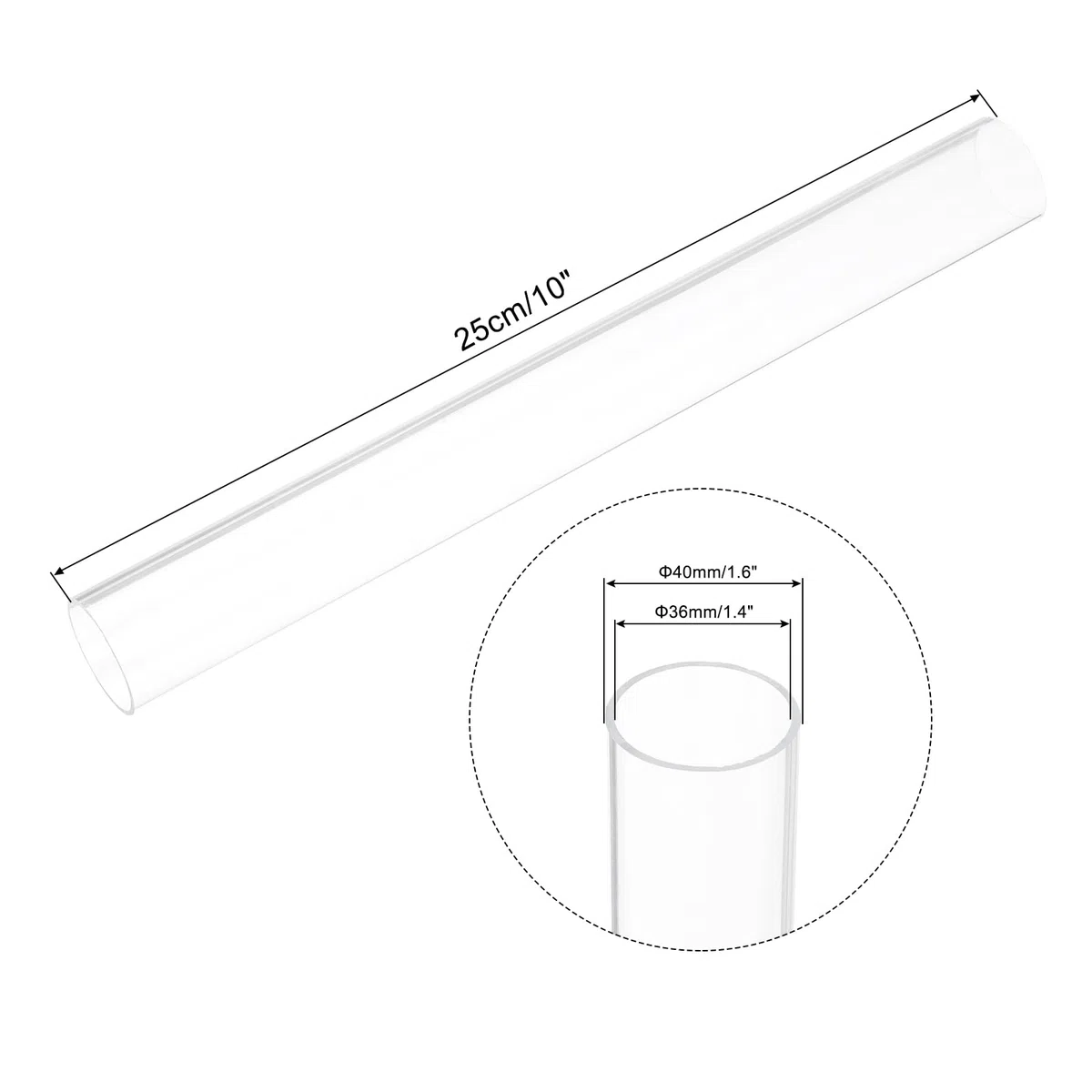 QUARKZMAN 4 Stück PVC Transparent Rohr, Innendurchmesser 36mm Durchmesser 40mm LÄNGE 250mm Acryl Kunststoffrohr für Lampenbau, Stehlampen, Möbel