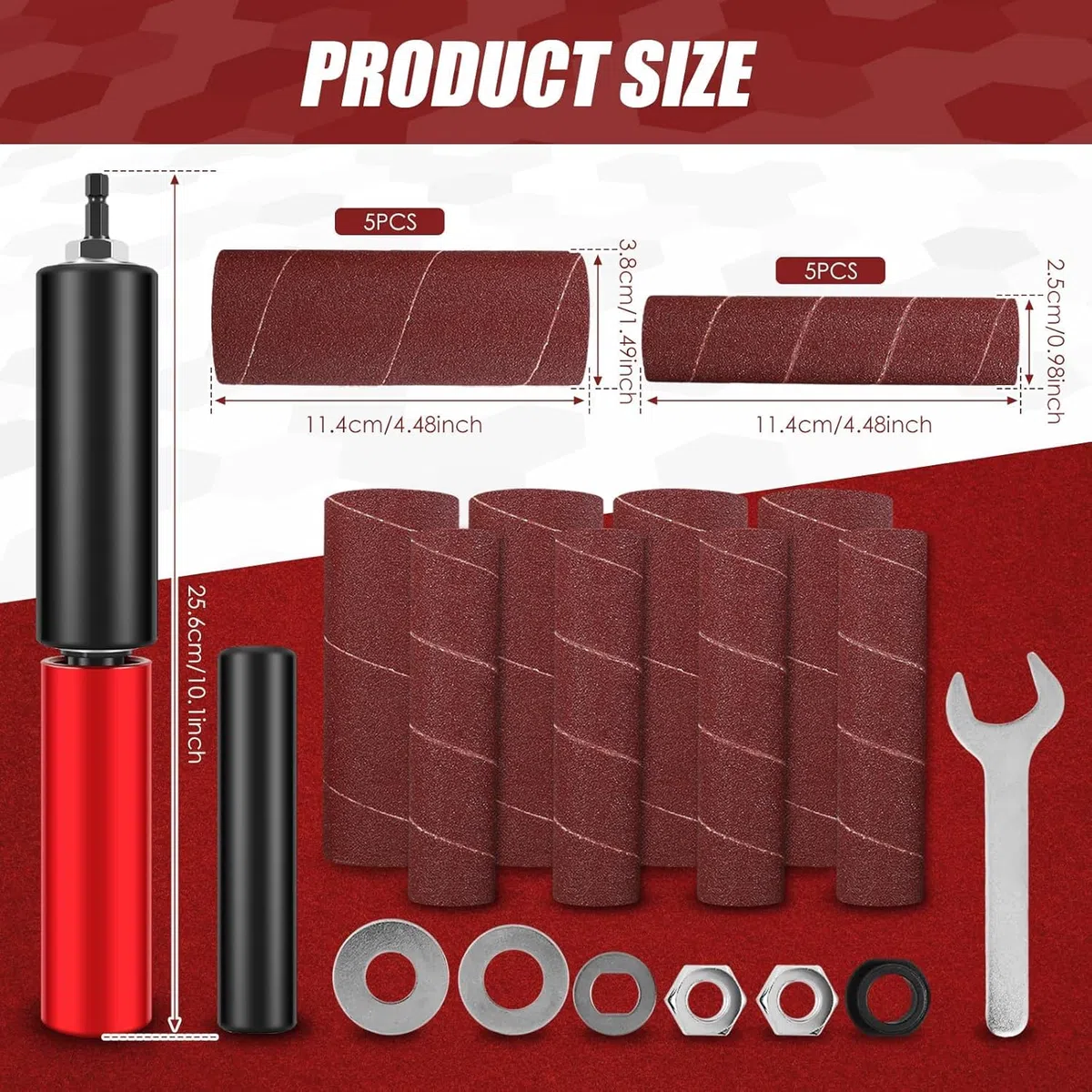 Spindelschleifer Adapter, Handgeführte Gummi Schleiftrommel Set FüR Bohrmaschinen, Spindel Schleifer Adapter Schleifwalzen Bohrer-Schleifdorn Spindelschleifer-Adaptor Mit 10 SchleifpapierhüLsen