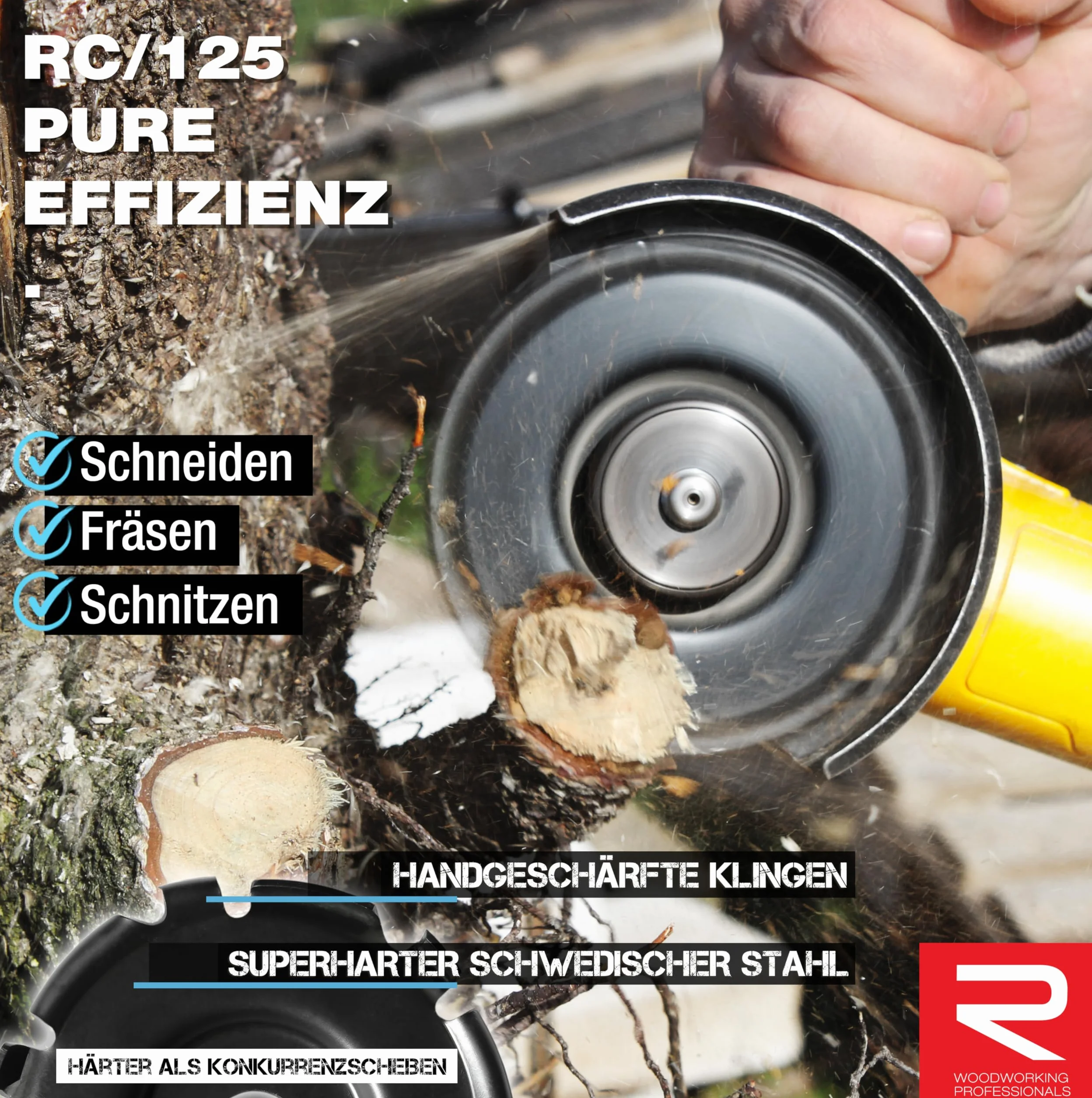 ROTAREX Profi-Schnitzscheibe für Holz (Hart und Weich) - Holschnitzscheibe aus Schwedischer Hartstahl - Ø 125 mm x 22,2 mm