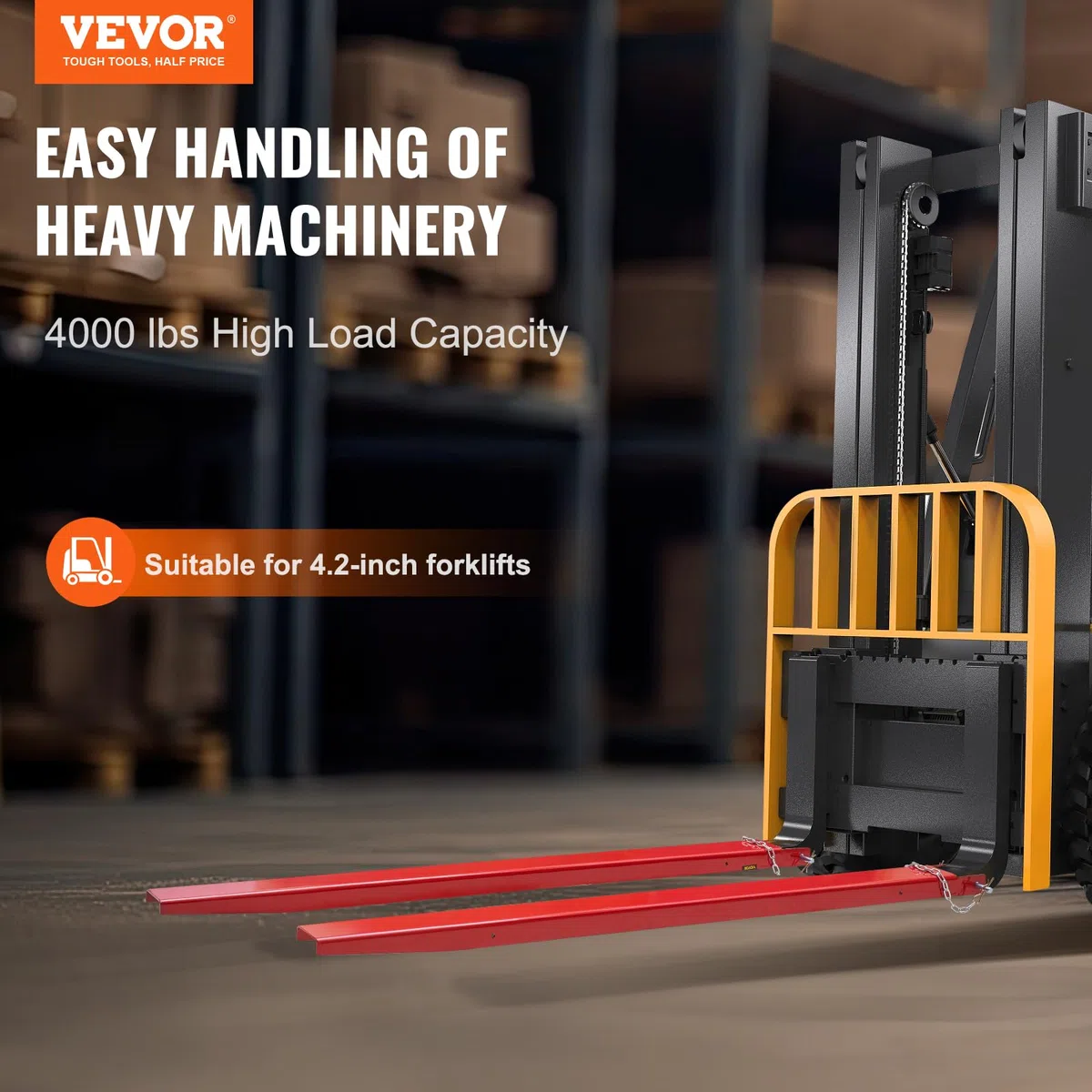 VEVOR 2er-Set Gabelverlängerungen 2090 mm Zinkenverlängerung 1,815 Tonnen Tragfähigkeit Gabelzinken Q235 Kohlenstoffstahl einteiliges Design Palettengabelverlängerung Kompatibel mit 106 mm Gabeln