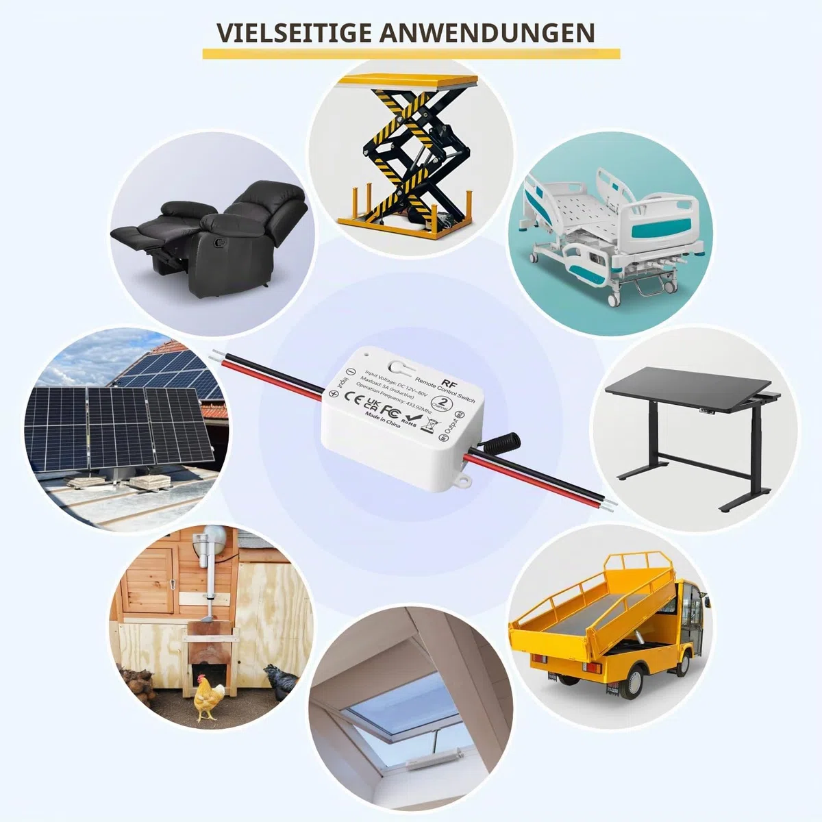 Funk-Fernbedienung für Gleichstrommotoren, 12V 24V 48V 80V Linearantrieb Steuerung für Rolltore/elektrische Rollos/Schlösser/Wasserpumpen - Motor Vorwärts/Rückwärts mit 2 Fernbedienungen