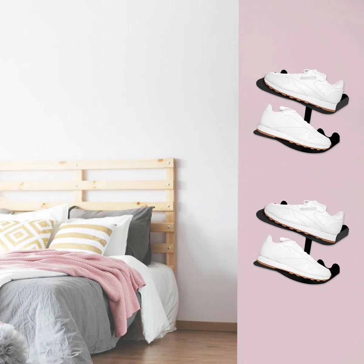 Sneaker Wandhalterungen, 2 Päckchen Schuhregal schwimmend, Schwimmende Schuh Regale, Wandhalter Metall Schuh Regal, Schuhregal Ausstellungsständer für Wohnzimmer Schlafzimmer Display Riser Schwarz