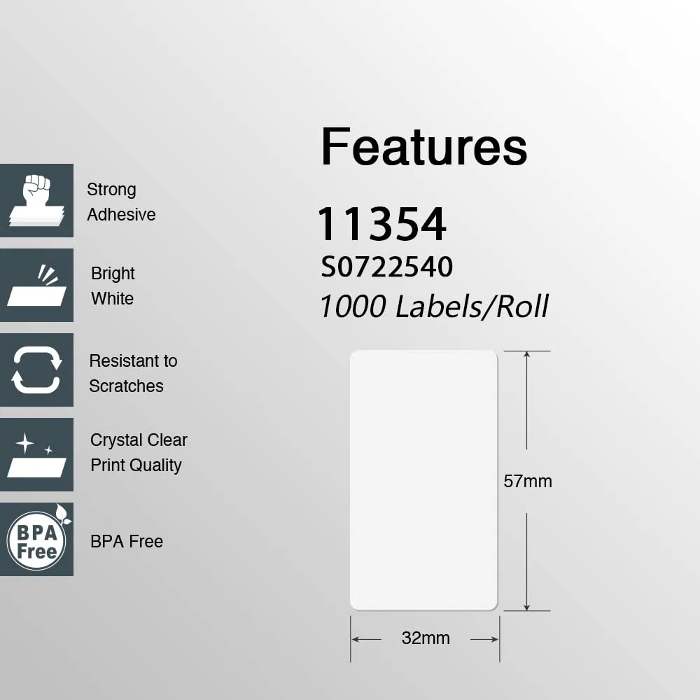BETCKEY - 6 Rollen 11354 Selbstklebende Etiketten Kompatibel mit DYMO S0722540, 57mm x 32mm, 6000 Mehrzwecketiketten für LabelWriter 450, 4XL NICHT passend 550 oder 5XL