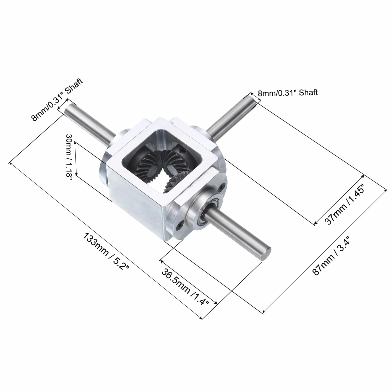 sourcing map Getriebe, 90 Grad rechtwinkliges Kegelgetriebe, 1:1 Rückwärtsgang, Doppelausgangswelle, 1 Modul, 20 Zähne, Kegelradgetriebe, Aluminiumrahmen, einfaches mechanisches DIY-Modul mit 8 mm