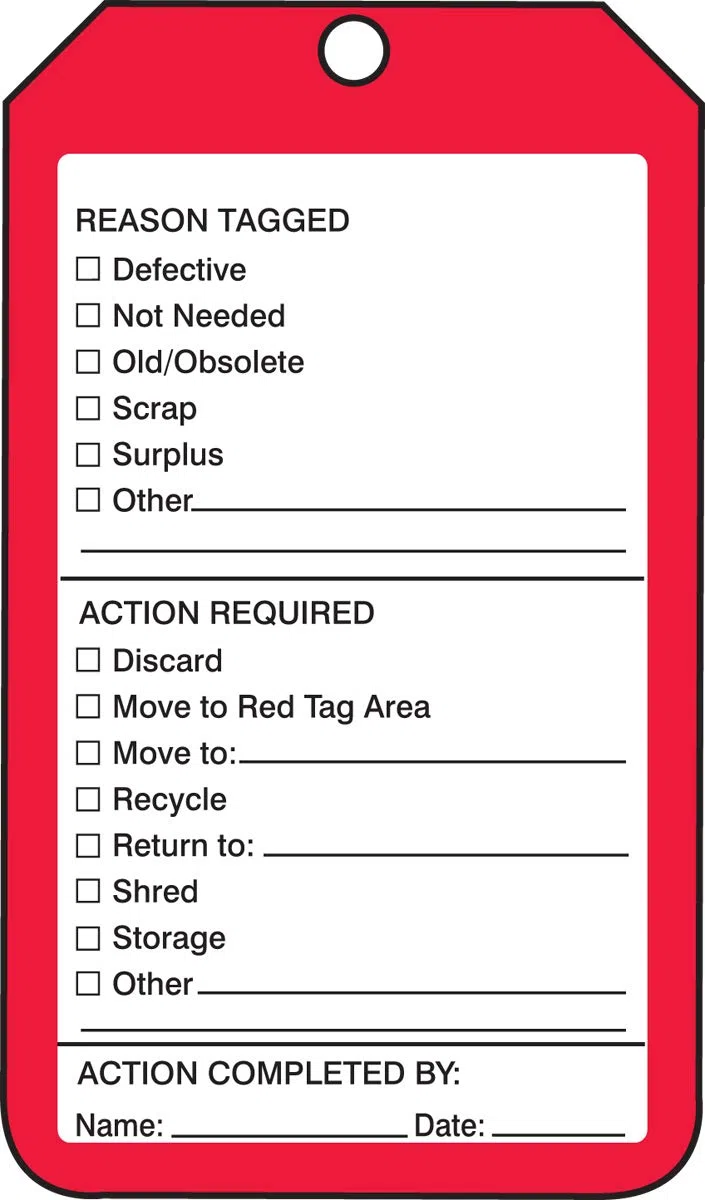 Accuform Signs MMT105CTP Production Control Tag Legend "5S RED TAG", 5,75 x 8,3 x 0,0 cm, PF-Karton, Schwarz auf Rot, 25 Stück