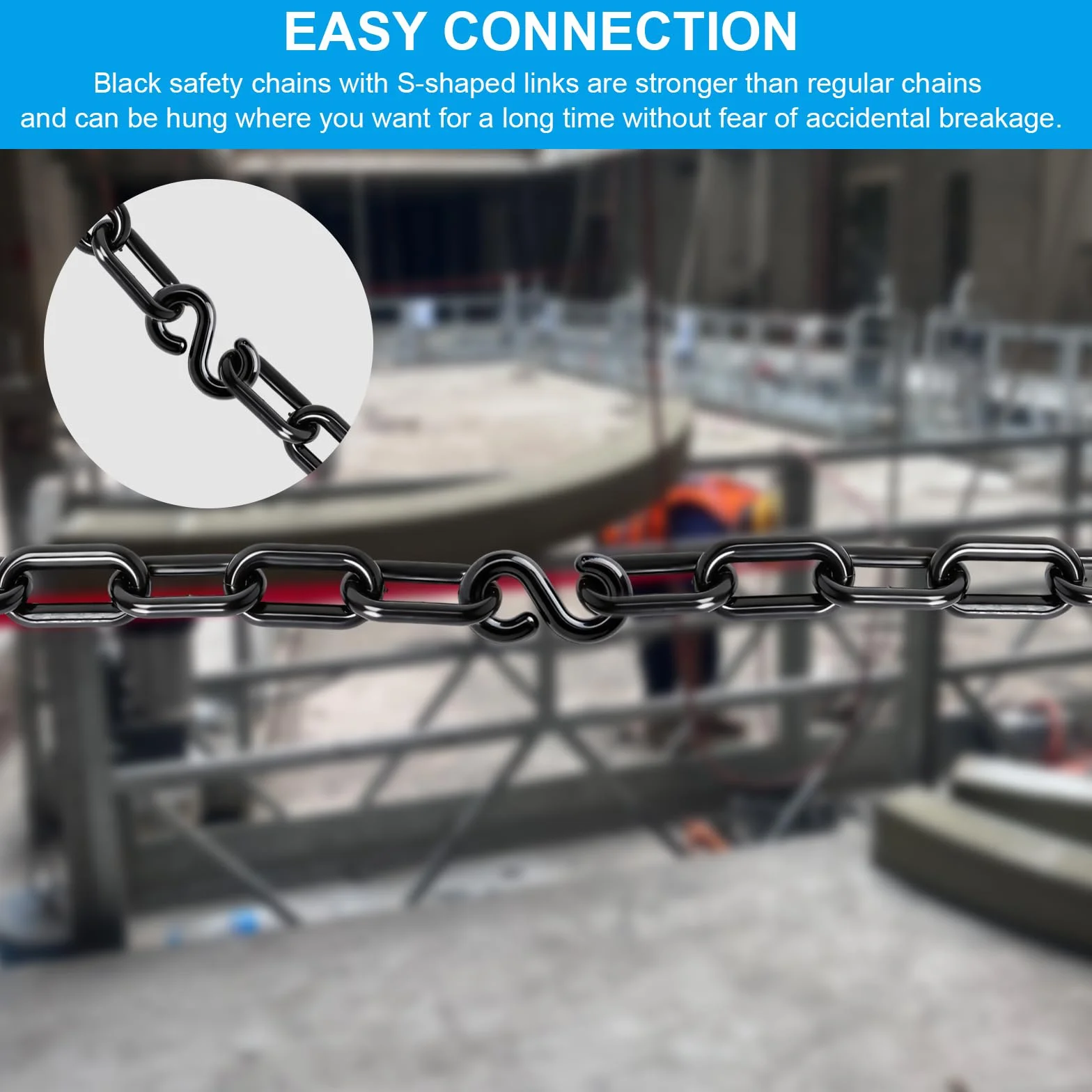 2 Meter Absperrkette Kunststoffkette mit 5 S Haken, 6mm Absperrketten, Sicherheitskette Warnkette, für Personenkontrolle, Warteschlangen, Warnsicherheit Parkplatz, Absperrung Von Flächen