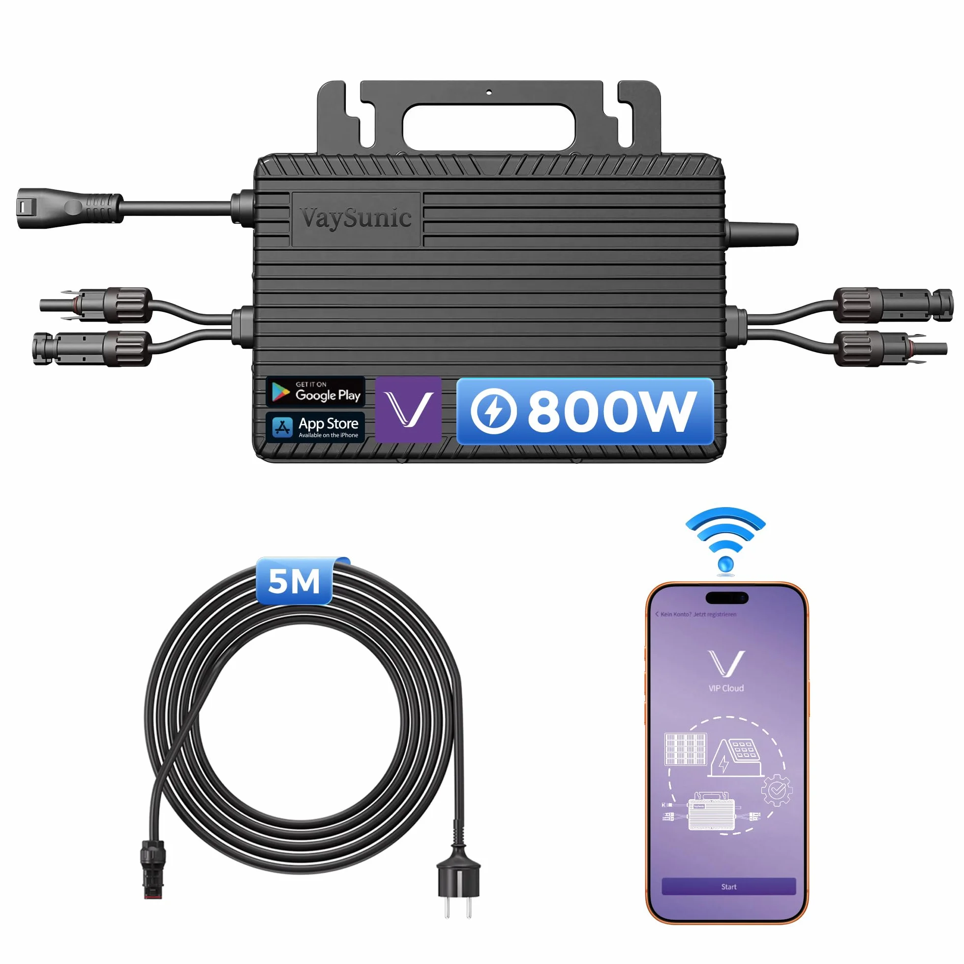 800w Mikro-Wechselrichter Mit Integriertem Wi-Fi, 0% Mwst., Plug & Play Wechselrichter – Ideal FüR Balkonkraftwerke, Pv Vde-Zertifiziert, IP67 Wasserdicht, Mppt-Technologie, App-Gesteuert