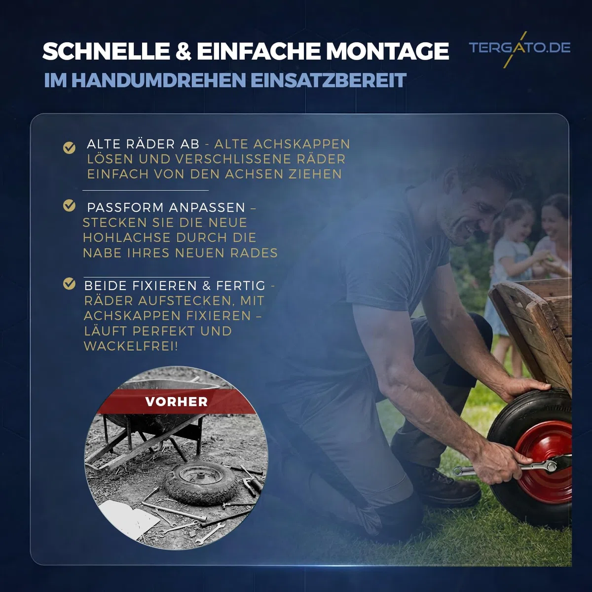 Schubkarrenrad Pannensicher 4.80/4.00-8 von Tergato – Unplattbar 400mm Ersatzrad für Schubkarre, PU Vollgummireifen, Stahlfelge Rot, Kugellager, 150kg Belastbar, Schubkarren Reifen