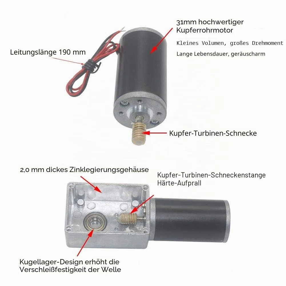 Schneckengetriebemotor 24V Hohe Torsionsgeschwindigkeit Reduzieren Sie den elektrischen Getriebemotor Reversibler Schneckengetriebemotor 8mm Welle(100 U/min)
