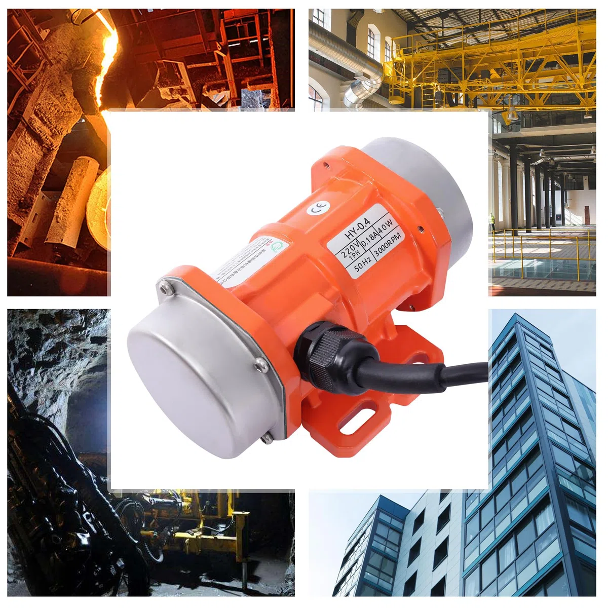Vibrationsmotor 40W 220V Rüttelmotor Einphasig Vibration Motor IP65 Betonrüttler 3000U/min für Bergbau, Metallurgie, Kohle, Strom und Bau, Vibrationsstärke 25kg
