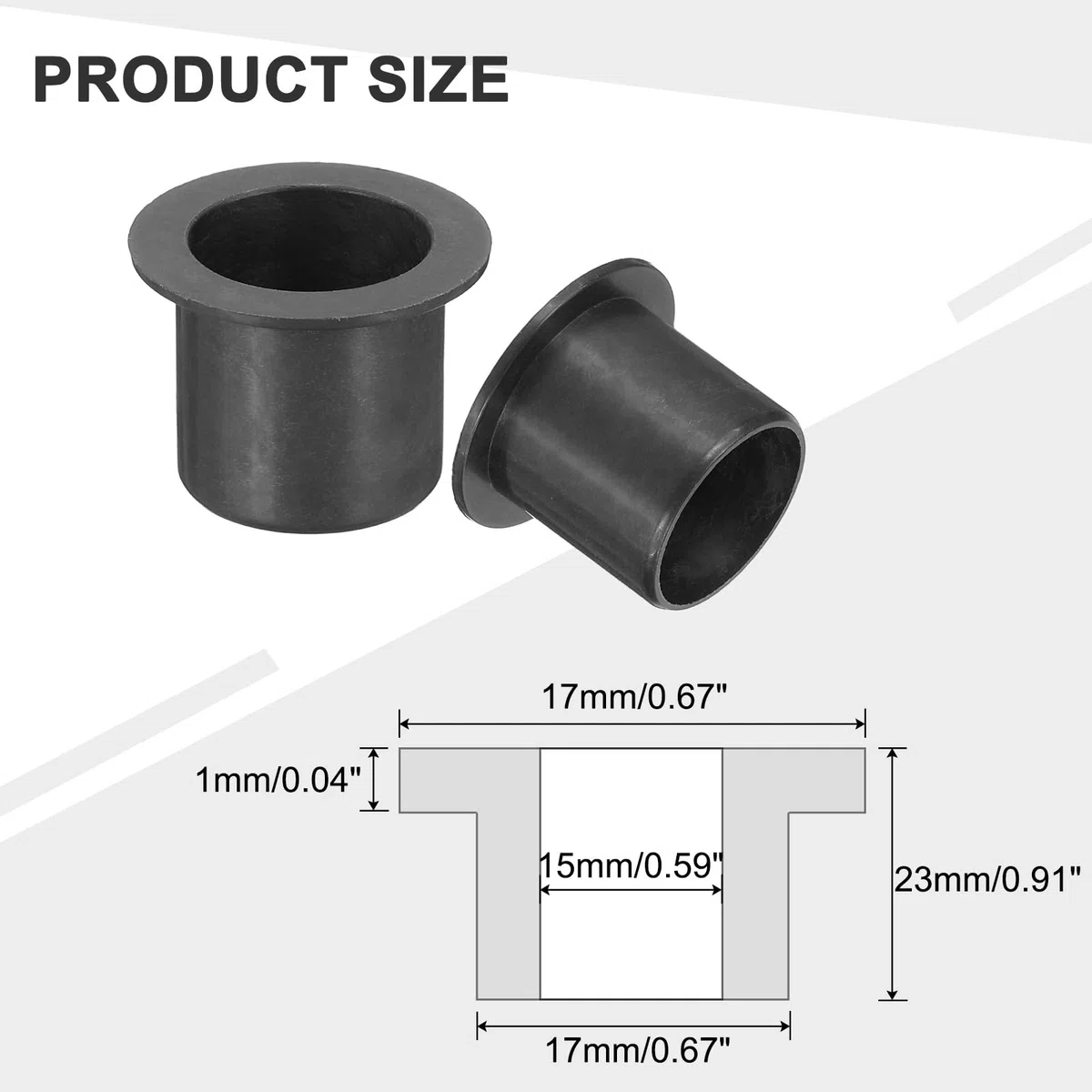 sourcing map Flanschhülsenlager, Kunststoffbuchse, ID 15 mm x Außendurchmesser 17 mm x Länge 17 mm POM-Buchse, Schwarz, 6 Stück