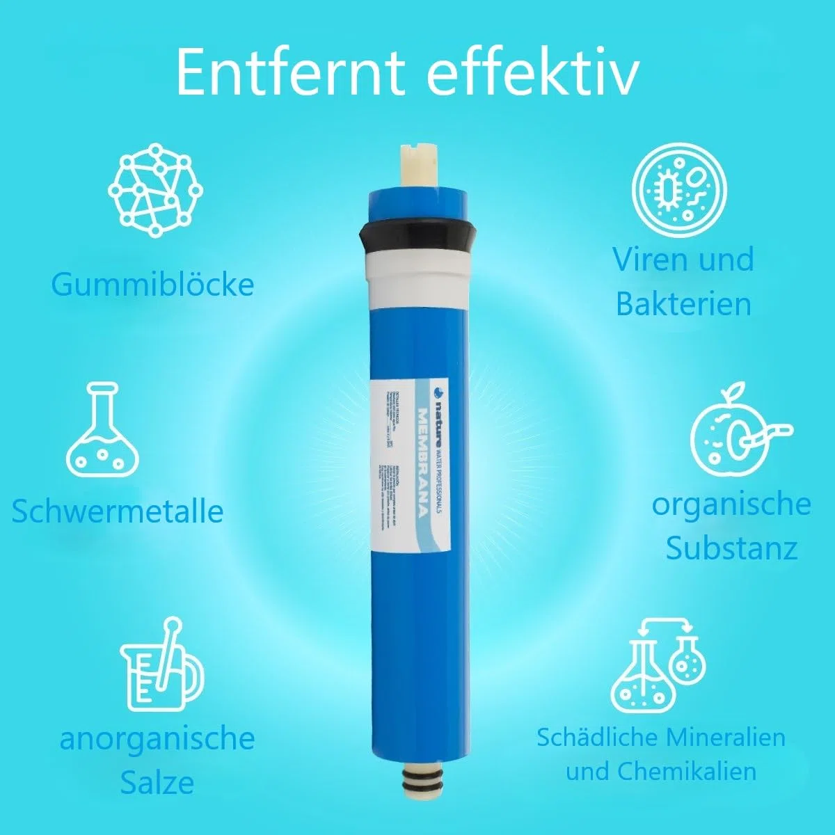 Ideale Membran für Umkehrosmose – 75 GPD – Beseitigung anorganischer Salze, Schwermetalle, organischer Stoffe und chemischer Materialien – Nature Water Professionals