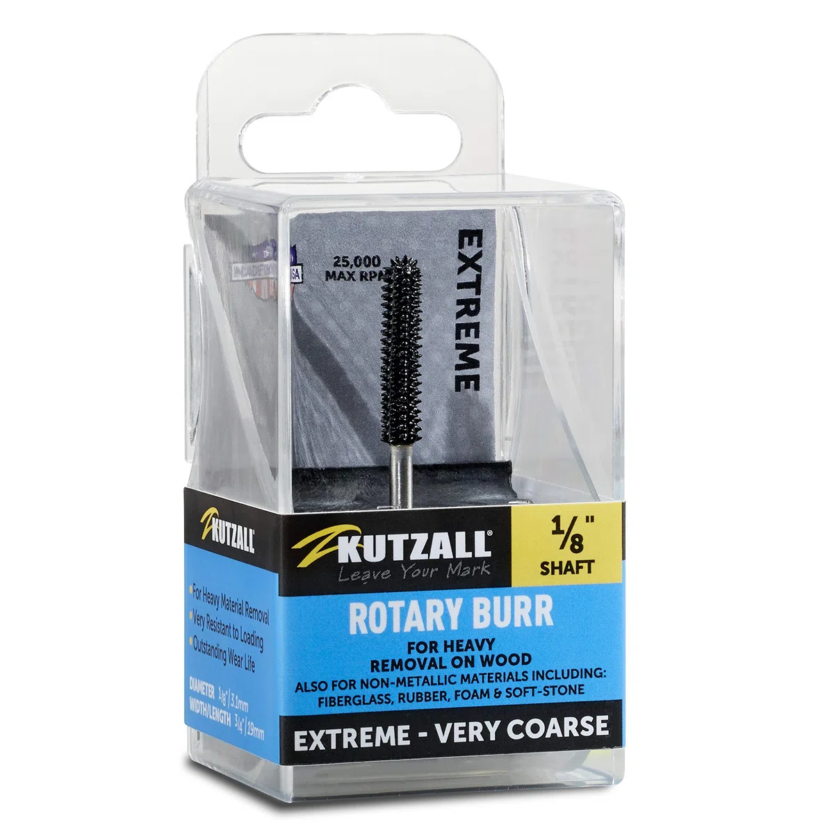 Kutzall Extrem Kugelkopffräser, 1⁄8" Shaft, Sehr Grob - Holzbearbeitungsaufsatz für Dremel, Foredom, DeWalt, Milwaukee. Schleifmittel Wolframkarbid 1⁄8" (3,1mm) Dia. X 7⁄8" (22.2mm) Länge, BNX-18-EC