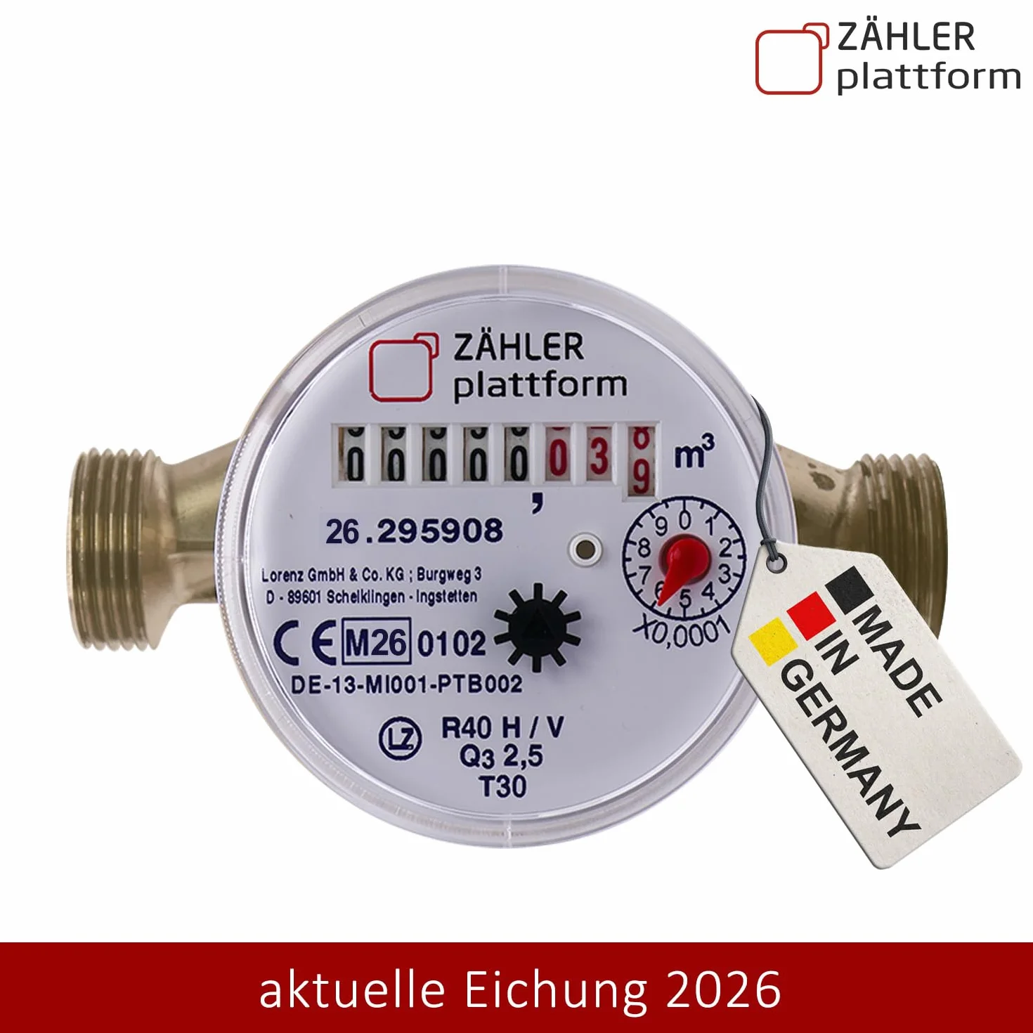 Wasserzähler 2026 Wasseruhr MADE IN GERMANY Qn 1,5 BL 110 mm AG 3/4 Zoll/DN 20