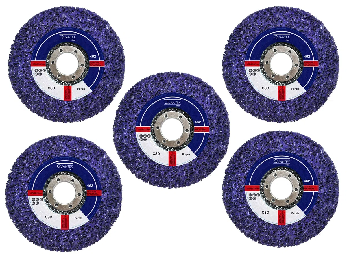 5 Stück Reinigungsscheibe Grobreinigungsscheibe CSD Ø 125mm CBS für Winkelschleifer Clean Strip Disc Premium Purple Nylongewebescheibe