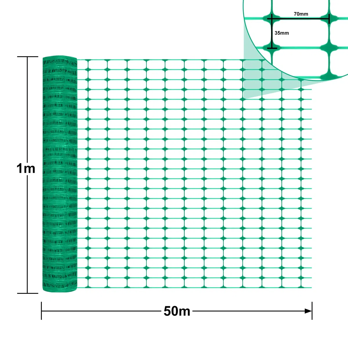 Absperrzaun Bauzaun Begrenzungszaun aus Kunststoff, Warnnetz Aufgerollter Sicherheitsnetz Nutztierzäune 100 cm hoch Schutznetz Baustellnetz (1x50m, Grün)
