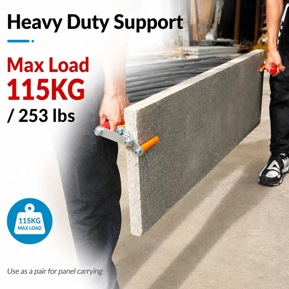 2pcs Plattenträger mit Tragegriff (zwei-Komponenten Griff für sicheren Halt, Paarweise) Board Lifter Eisen Gipskartonplatten Gripper Panel Carrier Plattengreifer für Handlich Transport,Rot