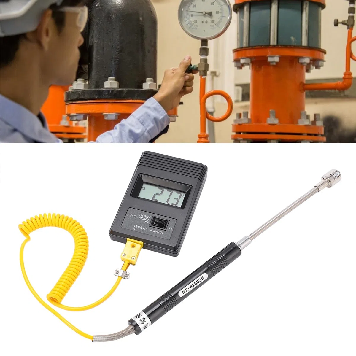 Digital Thermometer mit Fühler, K-Typ Wassertemperatur Thermometer Industrieller Temperaturfühler mit LCD und K Typ Thermoelement, Temperaturbereich -50-500℃