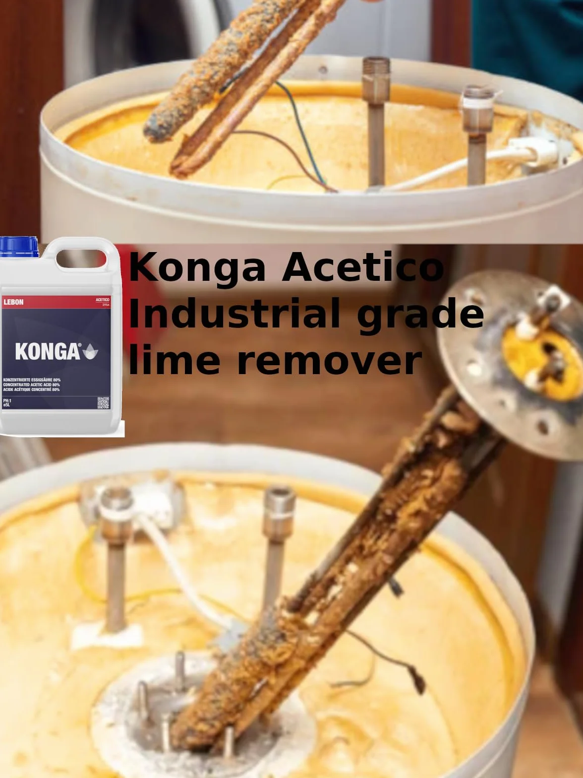 Konga Acetico Essigsäure in Industriequalität | Hochreiner Entkalker & Reiniger | Entfernt starke Kalk- und Mineralablagerungen | Für gewerbliche Geräte, Heizkessel und Industrieanlagen (1 l)