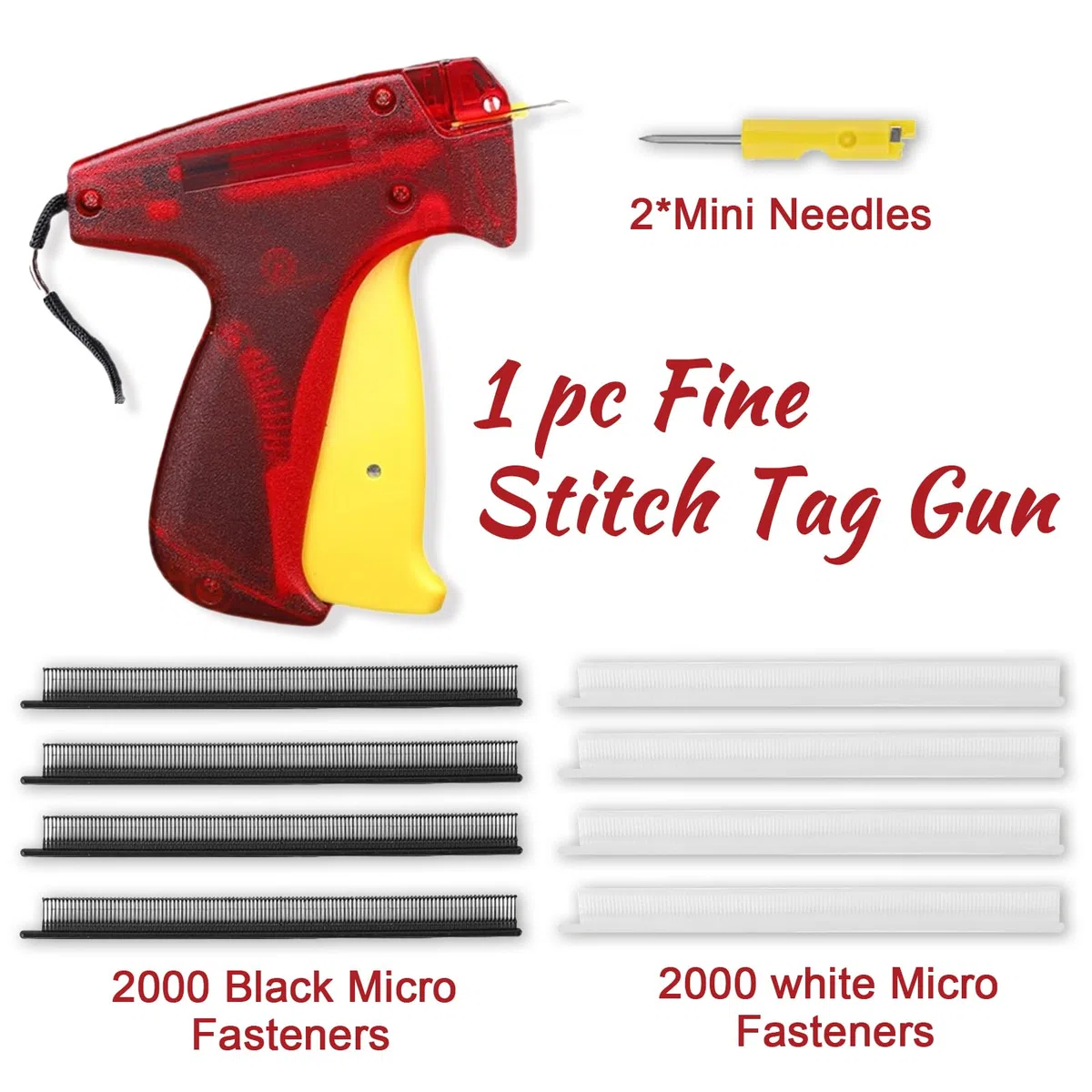 Tagging Gun Kit, Feinstich Werkzeug Mini Stichpistole, Tagging Gun für Kleidung Nähen Quilten Säumen Schnellstich Tag Gun mit 2 Nadel, 2000 Weiß & 2000 Schwarz Mikroverschlüsse