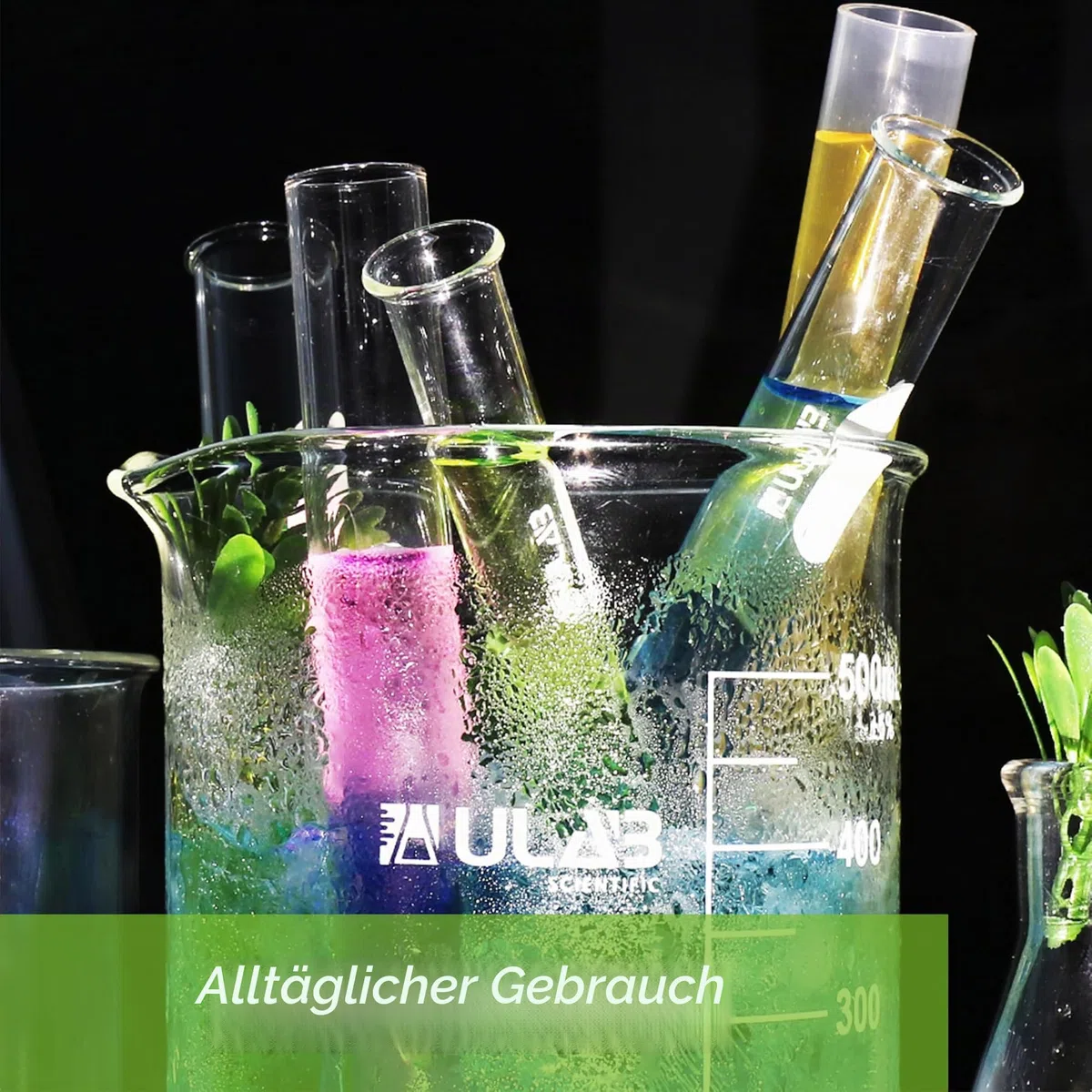 ULAB Scientific Glass Beaker Set, Vol. 1000ml, 3.3 Borosilicate Griffin Low Form with Printed Graduation, Pack of 2, UBG1017