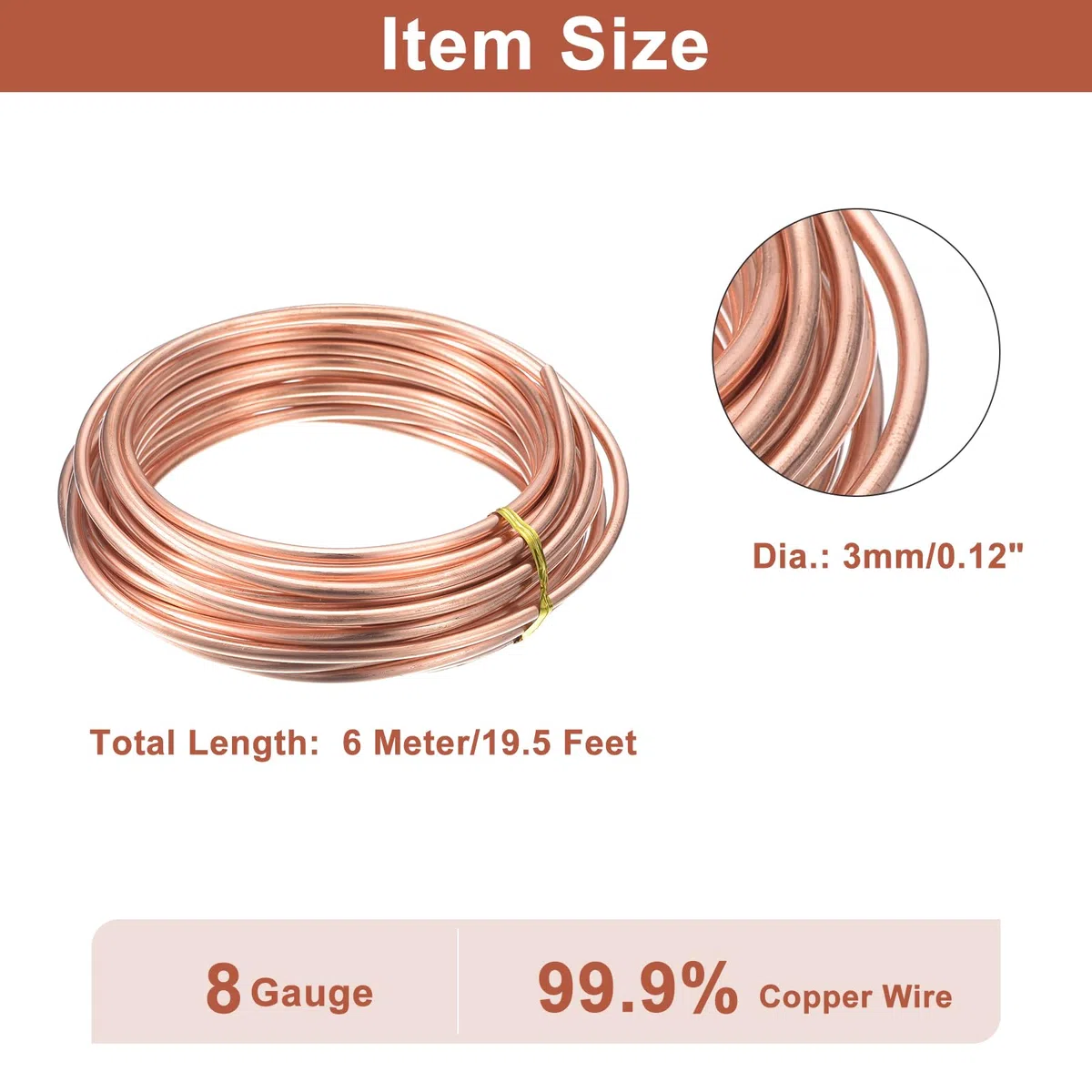 QUARKZMAN Basteldraht 3mm x 6m, Kupferdraht Gegen Schnecken, Kupferlackdraht Kupferspirale Copper Wire für Garten, Pflanzen und Gemüseanbau