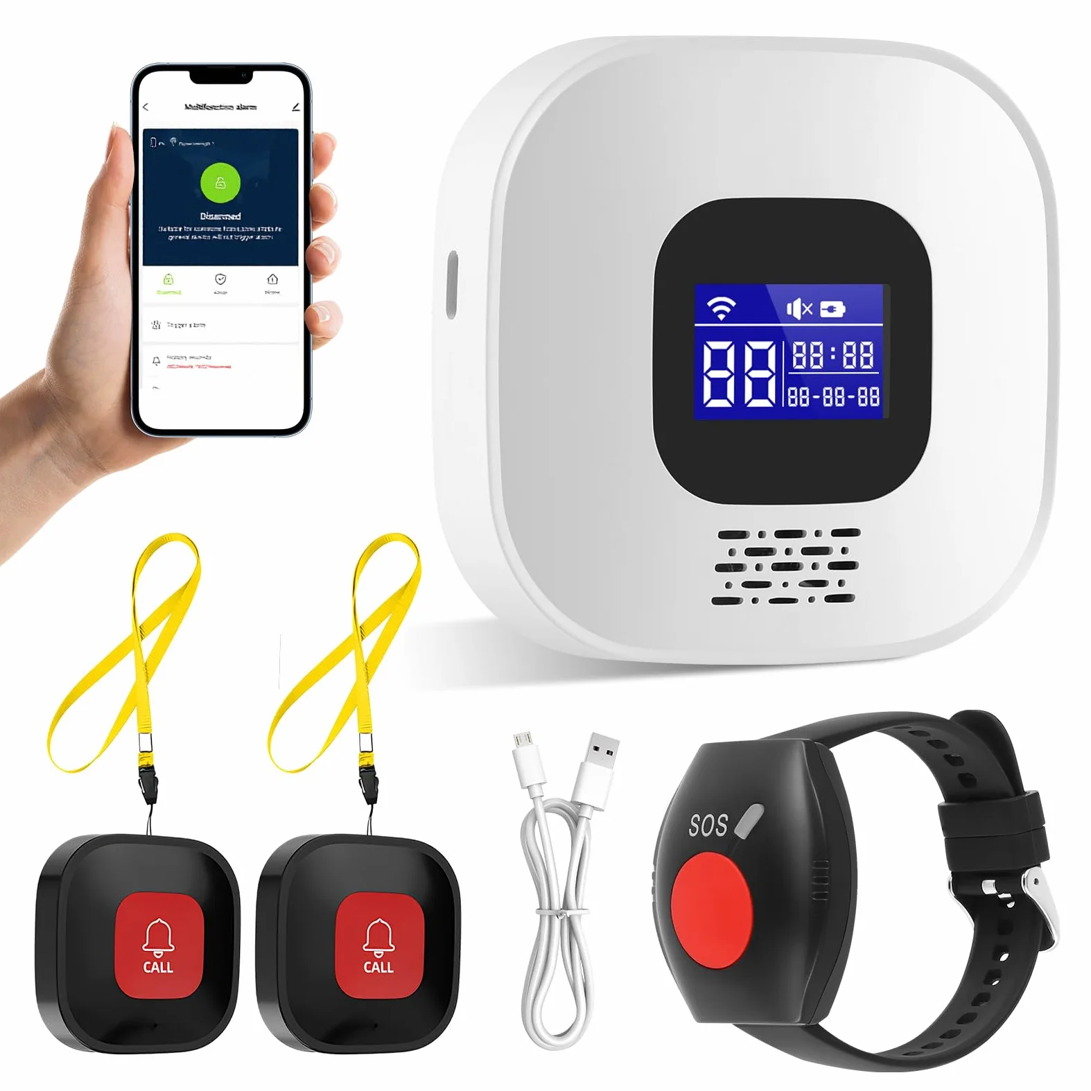 Notrufknopf für Senioren, WiFi-Hausnotruf-Senioren-SOS-Armband, Hausnotruf für Angehörige, Mobiler Alarmknopf Notrufarmband, Notrufarmband für Patienten und Behinderte