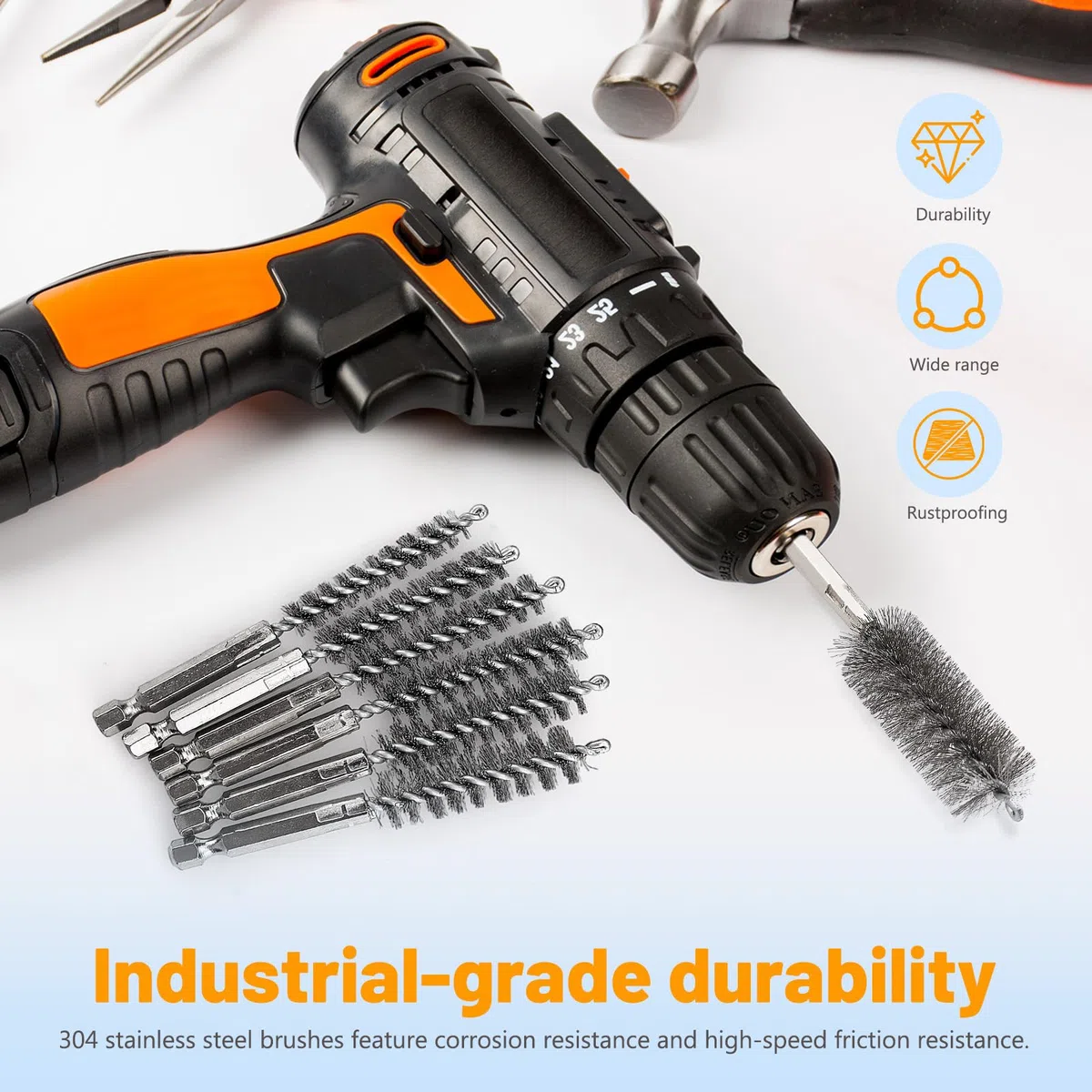24 Stück 12-Größe Edelstahl Bohrbürste Set, 4 Zoll Länge mit 1/4 Zoll Hex Shank - Mehrzweckbohrer Reinigungsbürste Passt Bohrer, Schlagtrieber & Schleifmaschinen (8/9/10/11/12/13/14/15/17/19/20/22mm)