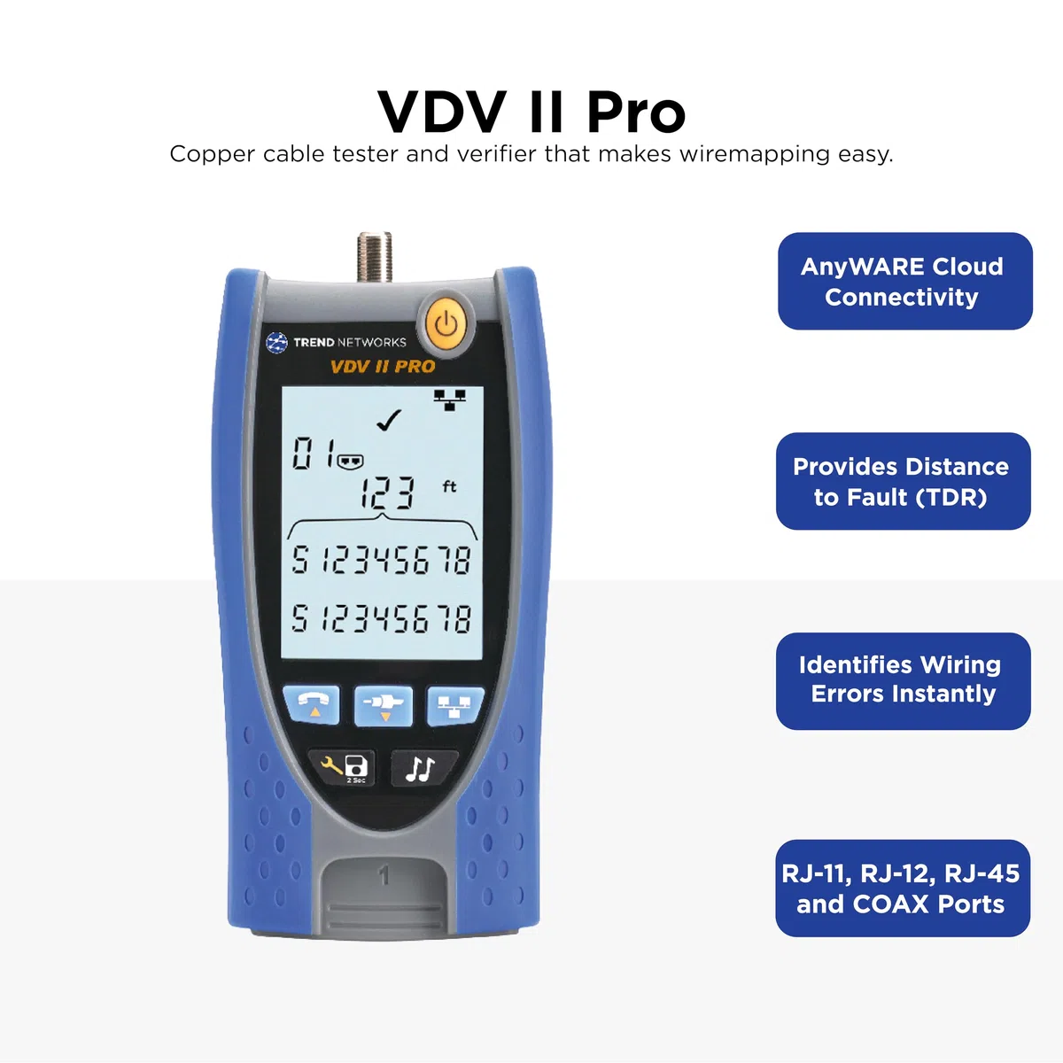 TREND Networks | R158005 | VDV II Pro | Cloud Connected Verdrahtungstester | Verdrahtungsplan, Längenermittlung, Hub-Blinken, Link-Speed-Erkennung bis 10G, Berichterstellung