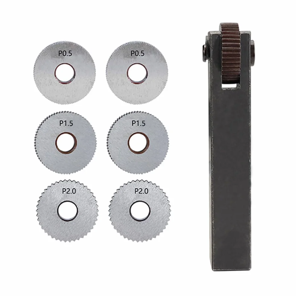 7 Stück Drehbank Rändelwerkzeuge Set, Hochgeschwindigkeitsstahl Teilung Diagonale Grobe Lineare Einzelräder 0,5 mm 1,5 mm 2 mm
