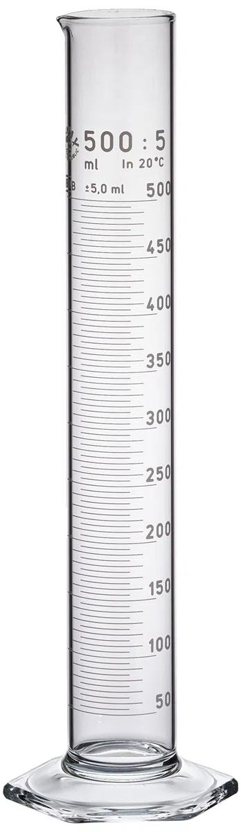 neoLab Borosilikatglas Messzylinder, Hohe Form, Sechskantfuß, Klasse B, Transparent, 500mL Kapazität