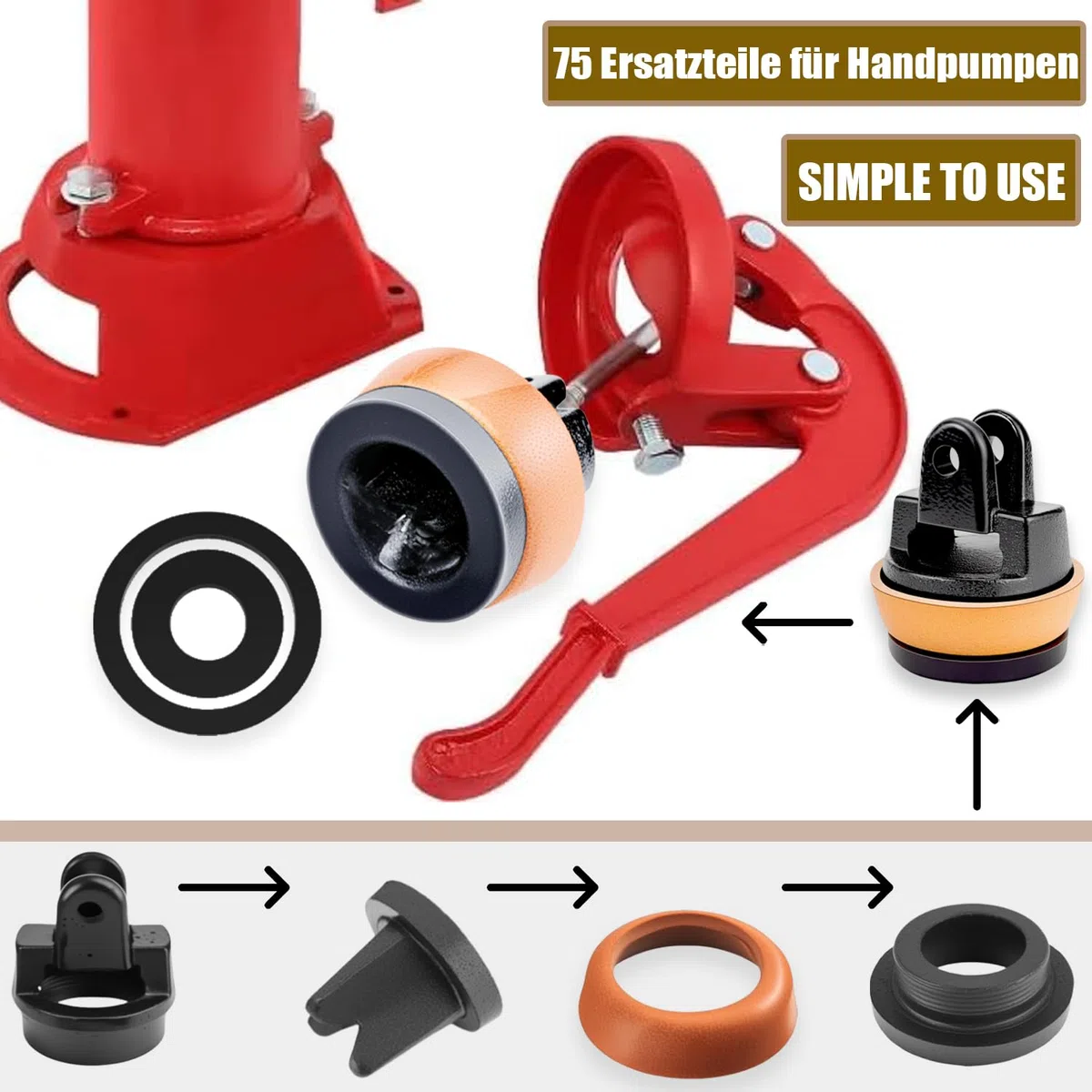 Ersatzkolben für Schwengelpumpen Kolben Komplett für Wasserpumpen Typ 75 mit 5 Zusätzlichem Dichtungsring komplett Gartenpumpe Handschwengelpumpe Handpumpe Typ 75