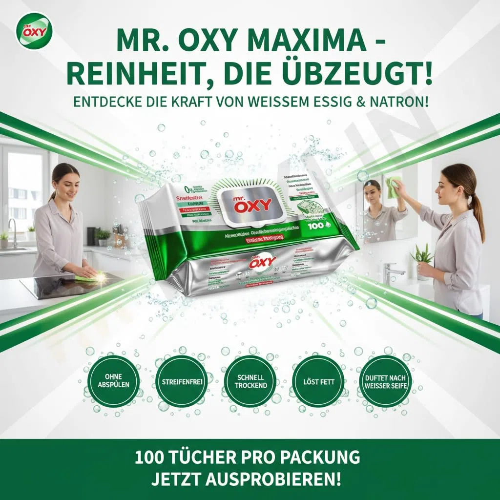 Mr. OXY Maxima Allzweck-Reinigungstücher Streifenfrei, Fettlösend, Schnell Trocknend, Duft nach Weißer Seife – Mit Weißem Essig & Natron – Ohne Nachspülen, Einfache Reinigung (Pack of 6)
