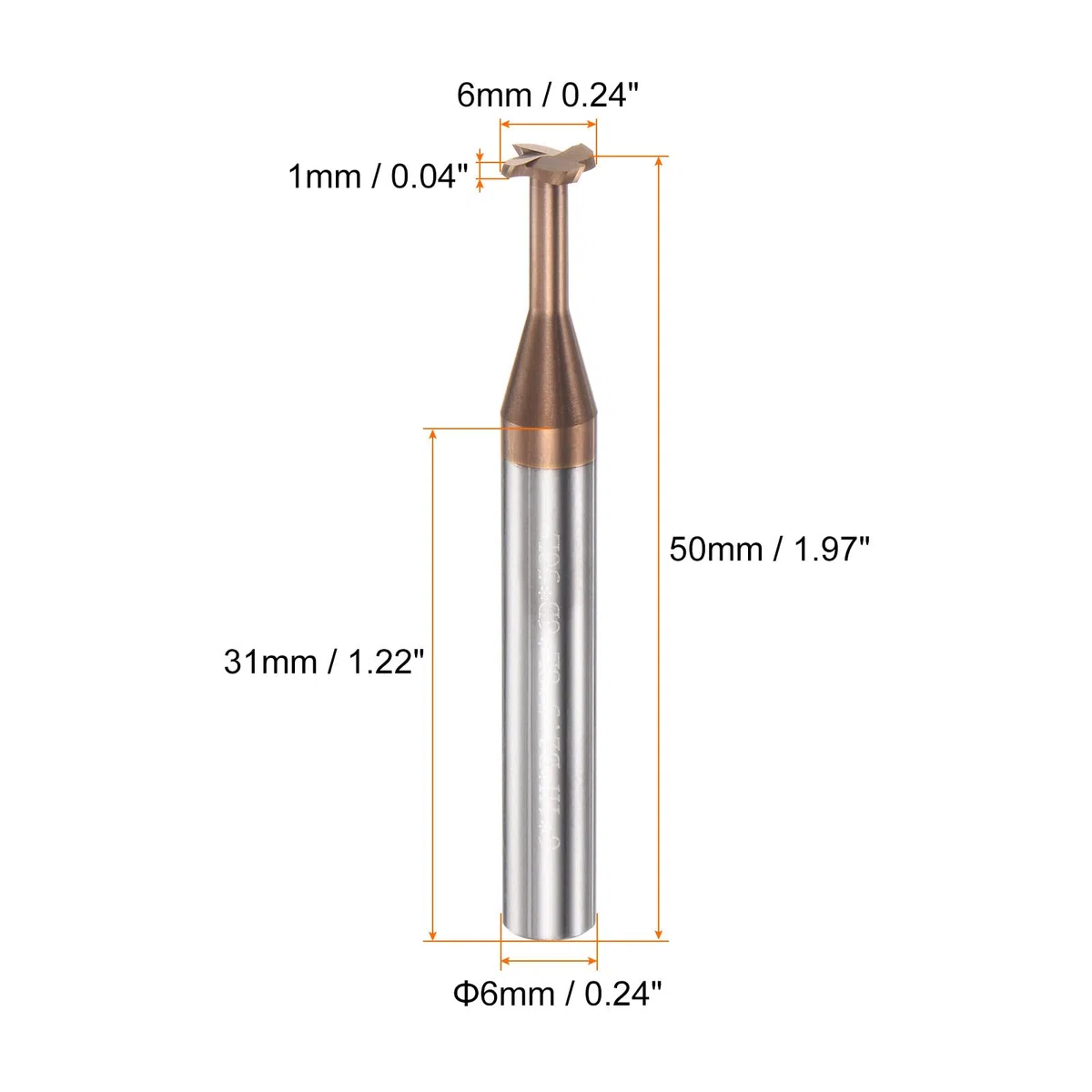 sourcing map T Schlitz Schaftfräser Fräser 6mm Schnitt 1mm Tiefe 6mm Schaft Solid Hartmetall Titan Beschichtet 4 Flöten für Edelstahl Legierung