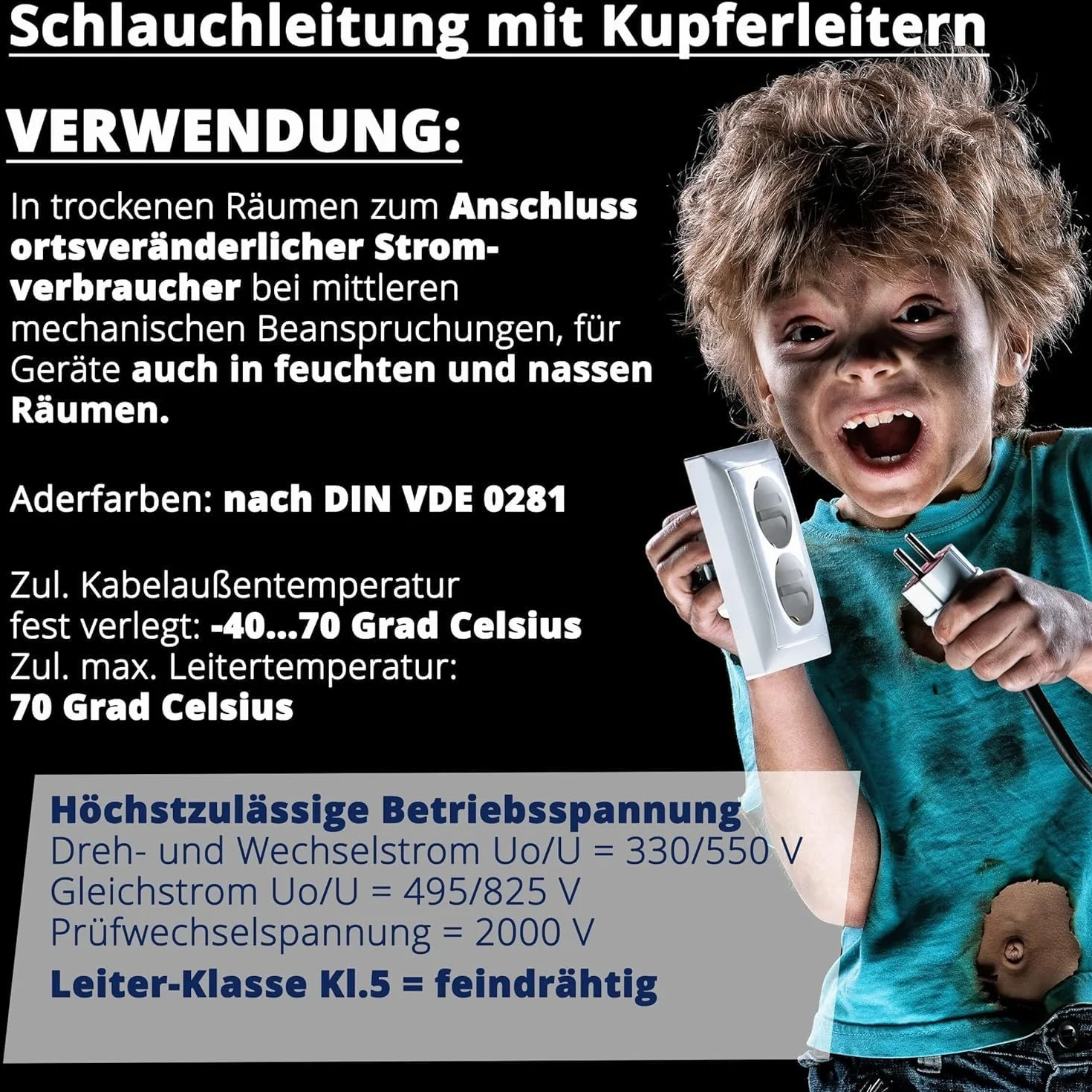EBROM Schlauchleitung Gerätekabel -RUND- H05VV-F 3x1,5 mm², schwarz, 15 m | von 5 bis 150 m - flexibel RUND - 3x1,5 mm2, z.B. für Haushaltsgeräte Elektrowerkzeuge Verlängerung, mittlere Beanspruchungen