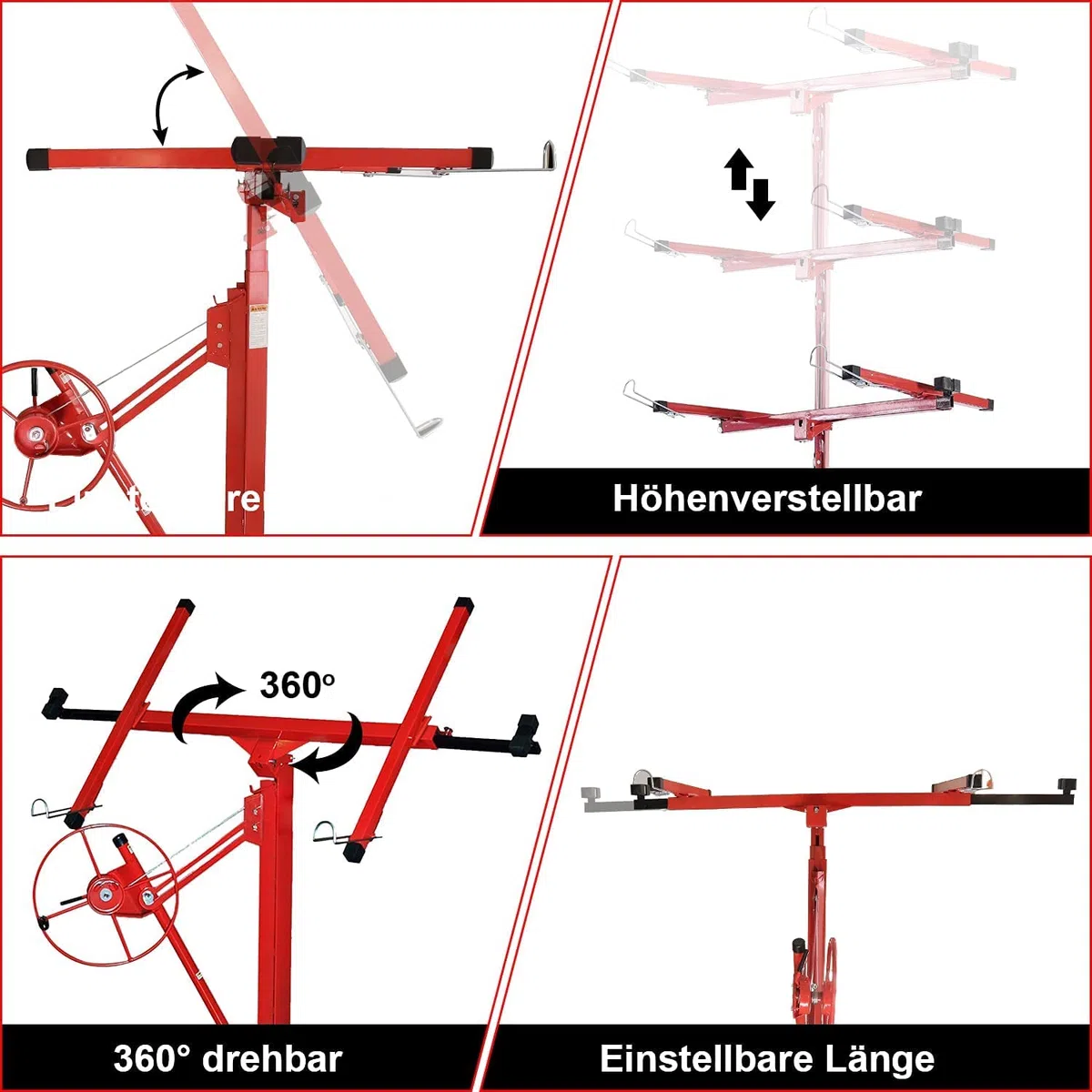Plattenheber klappbar XXL 140-350cm Arbeitshöhe höhenverstellbar für Rigipsplatten 68 kg Traglast, max 290cm Lastarmbreite