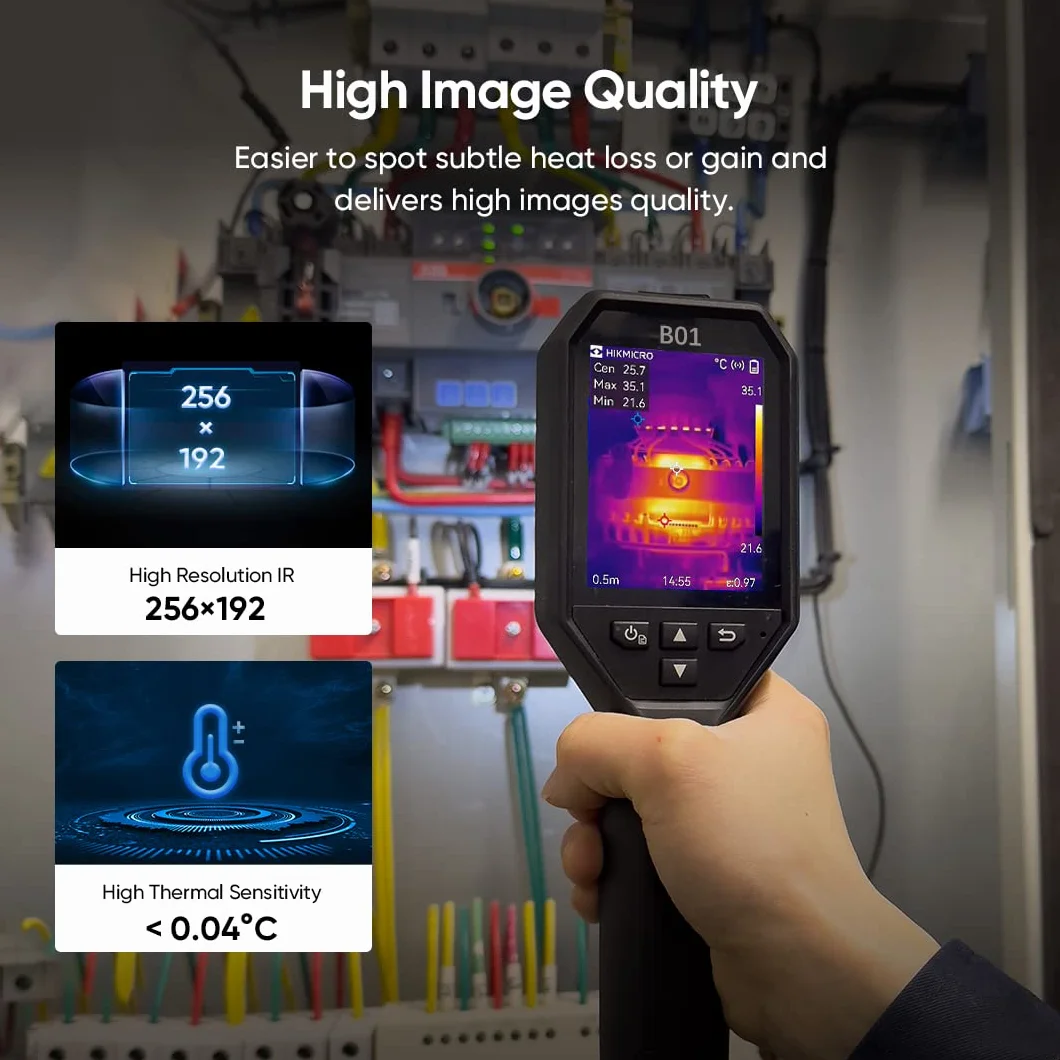 HIKMICRO Wärmebildkamera B01 256 x 192 IR Auflösung, 25 Hz Bildwiederholrate, Wifi Handheld Infrarot-thermokamera 49.152 Pixel 3.2 Zoll LCD Bildschirm wärmebildkameras