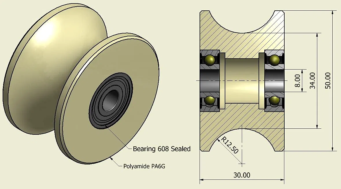 (50-25-8) 4 x 50 mm gefräste Nylon-Riemenscheiben mit 25 mm Nut Made in EU (8 mm Lager)